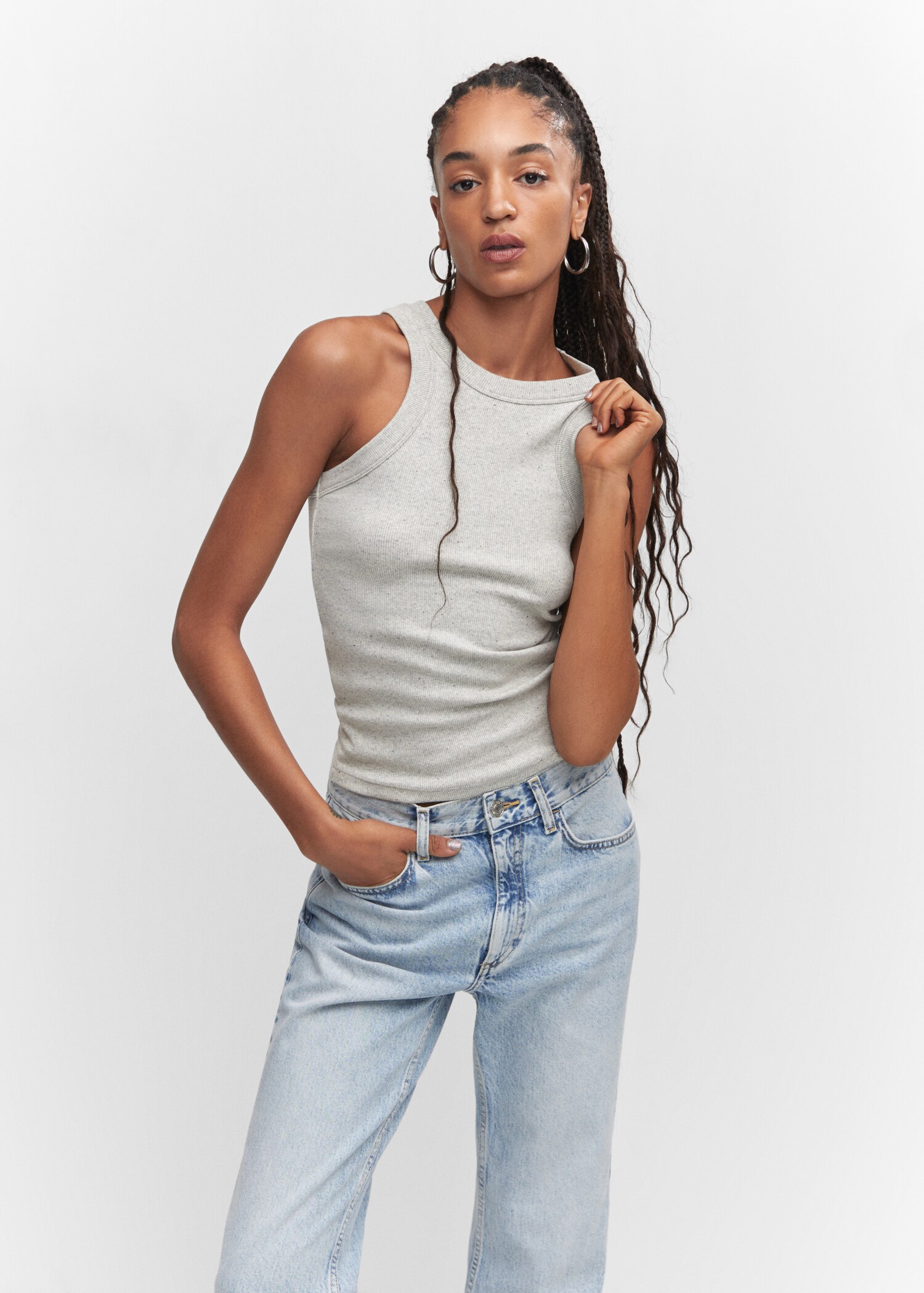 Ribbed cotton-blend top - Medium plane