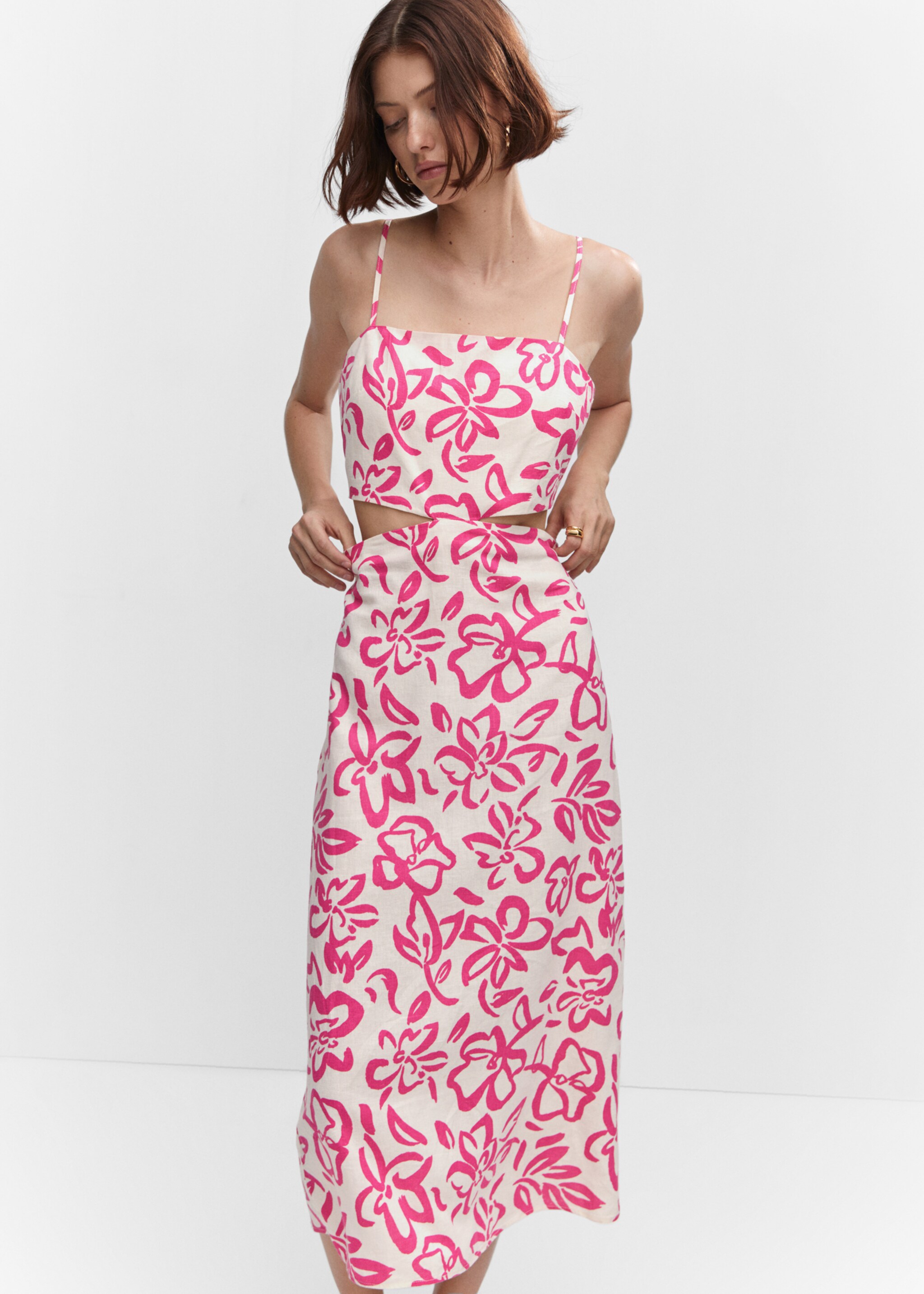 Cut-out linen-blend dress - Medium plane, Fuchsia. Ref: 57050251-00.