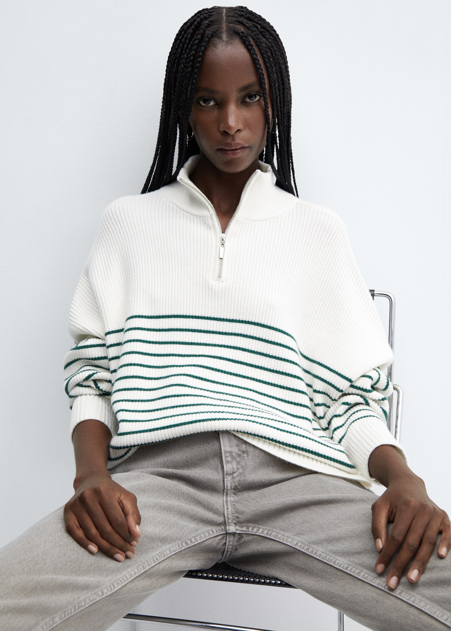 Striped sweater with zip - Details of the article 2