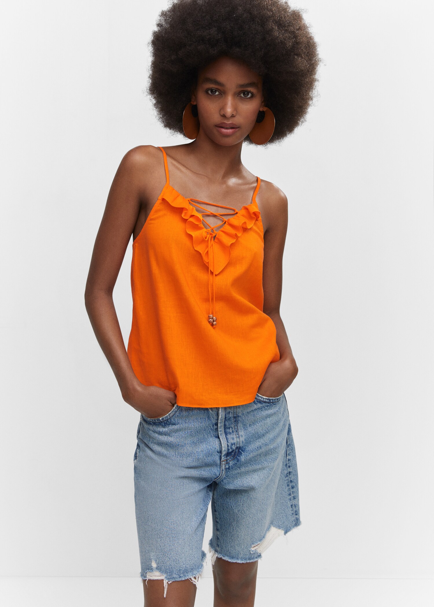 Ruffled top with adjustable drawstring  - Medium plane