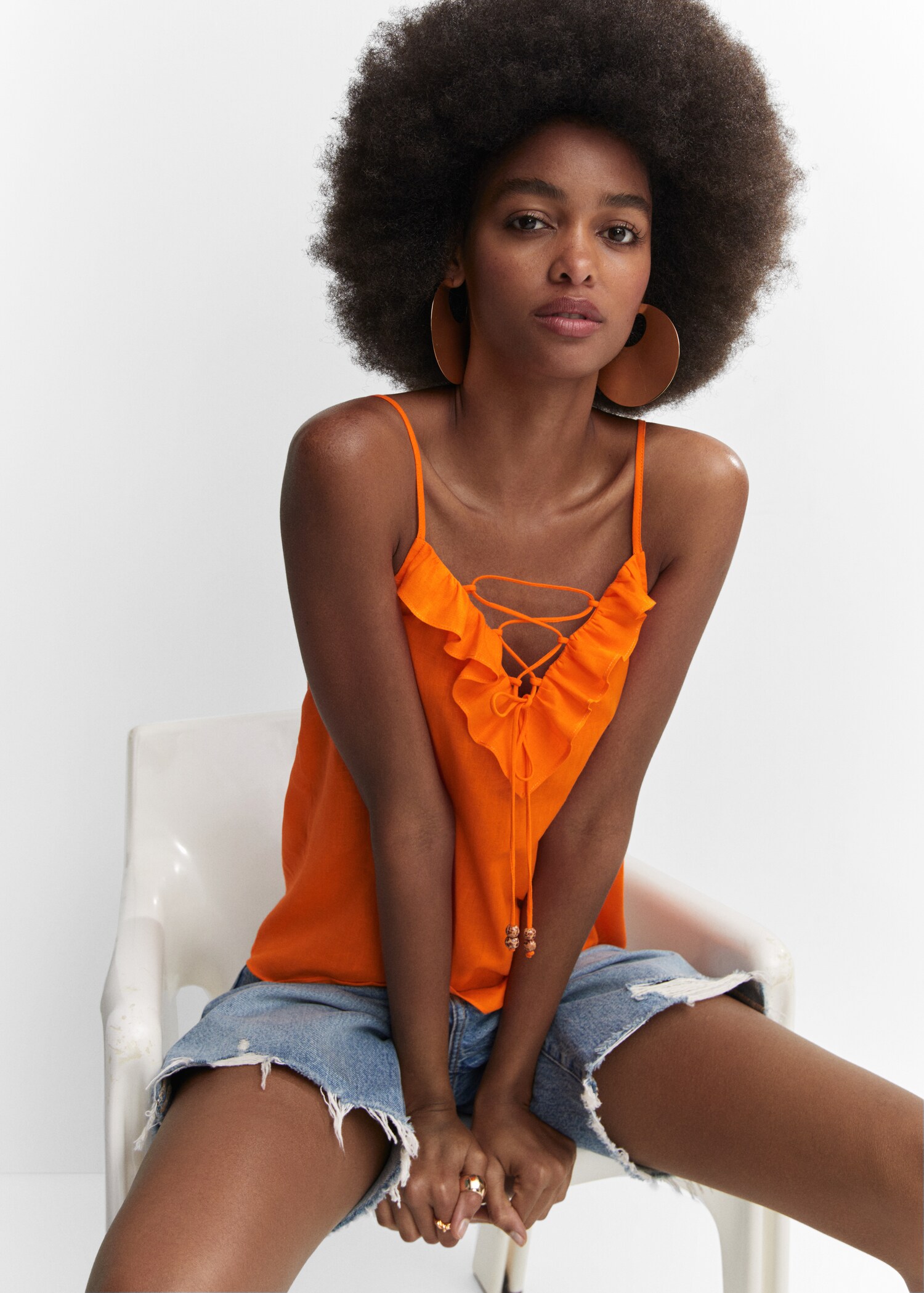 Ruffled top with adjustable drawstring  - Details of the article 2