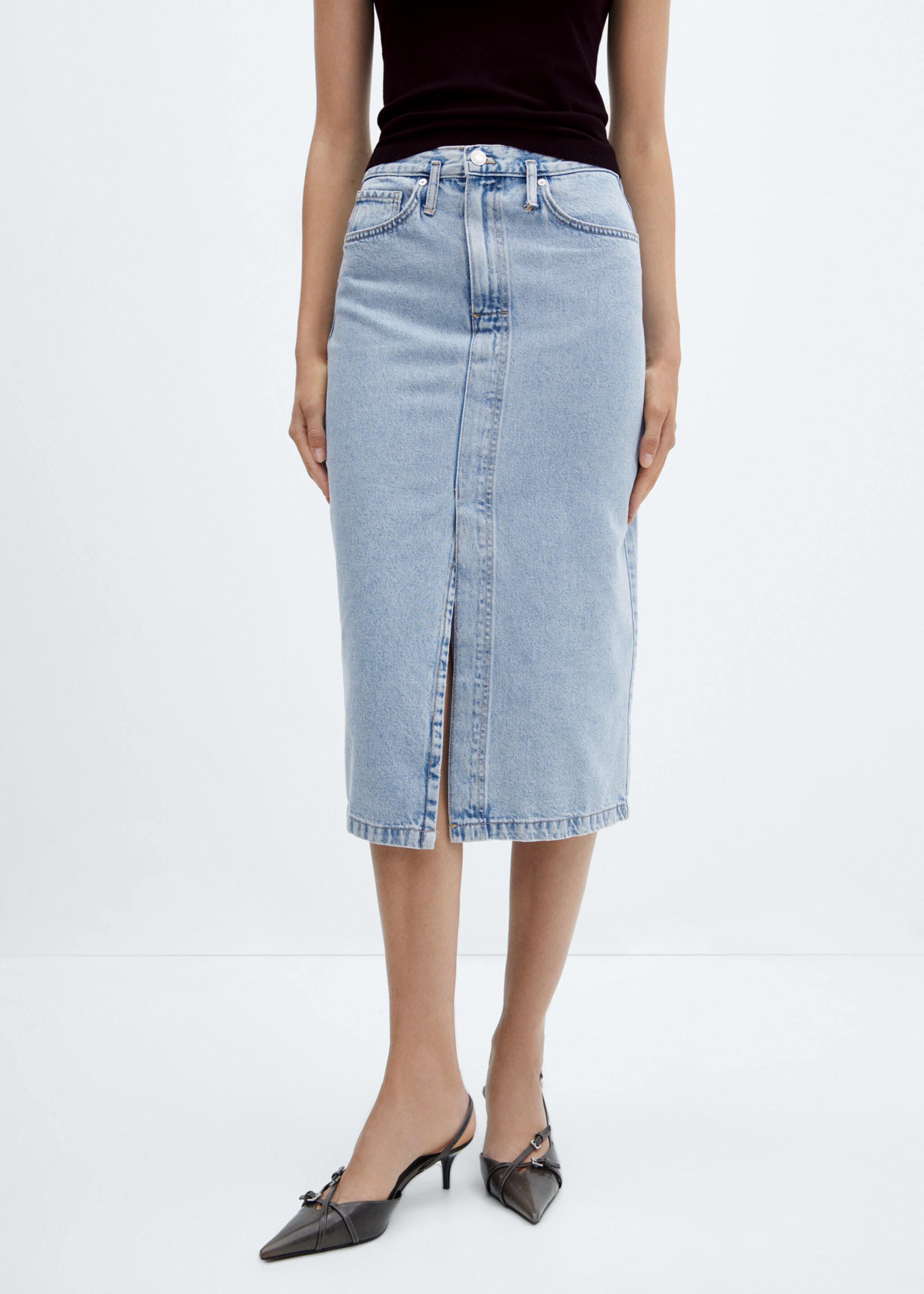 Denim midi-skirt - Medium plane, Light Blue. Ref: 57050335-00.