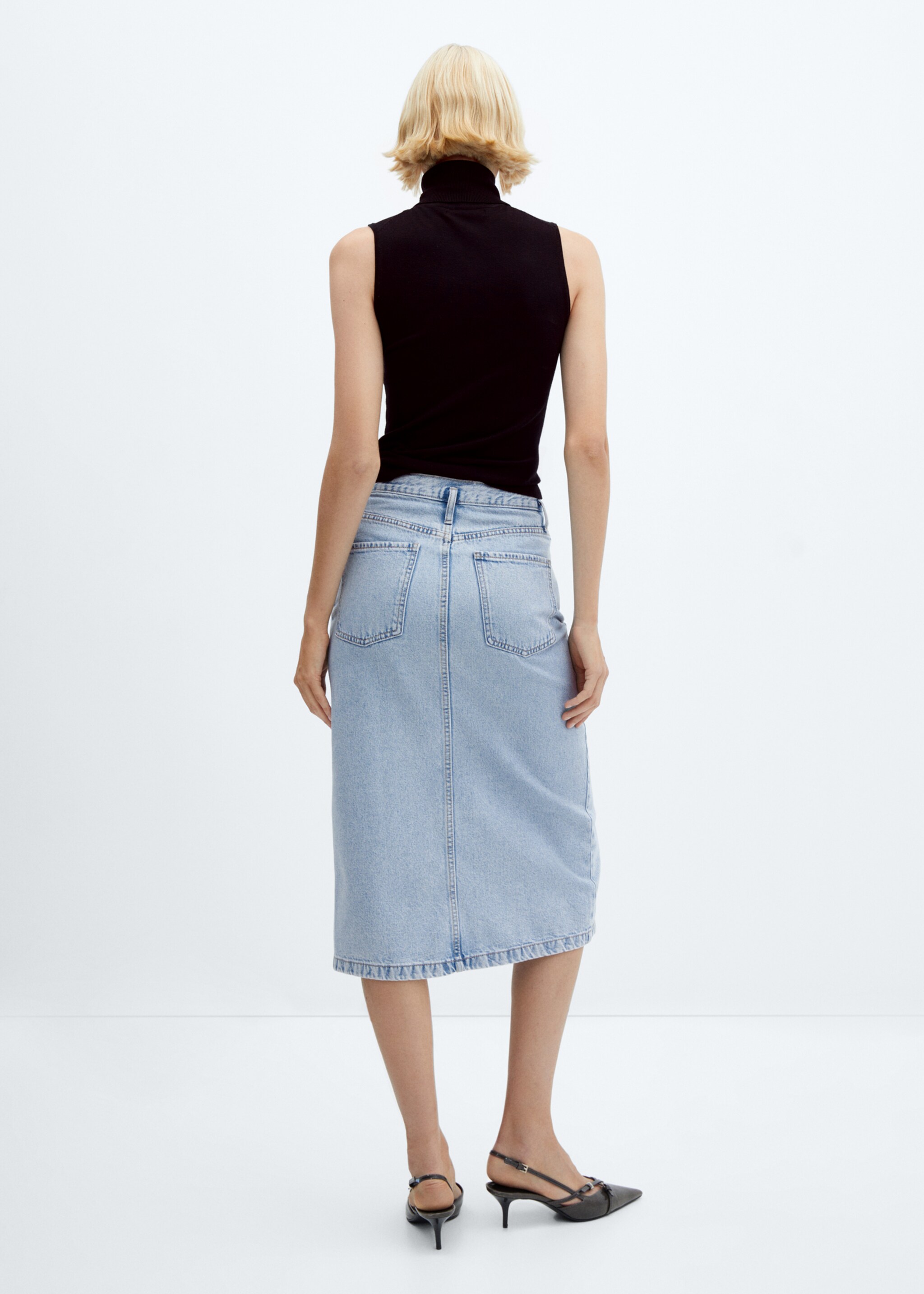 Denim midi-skirt - Reverse of the article, Light Blue. Ref: 57050335-00.