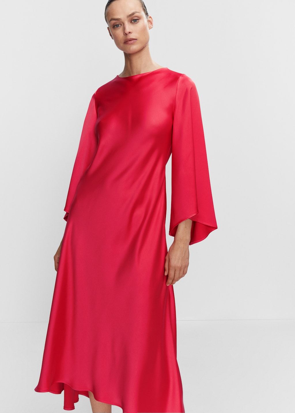 Flared sleeve satin dress Women MANGO Montenegro