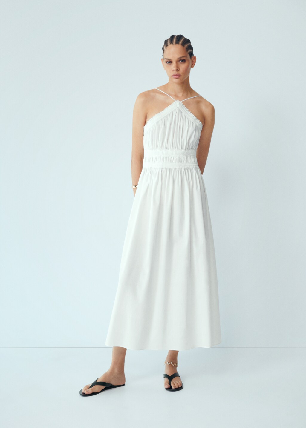 Halter-neck dress with ruffle details - Women | MANGO Japan Halter-neck dress with ruffle details - Women | MANGO Japan
