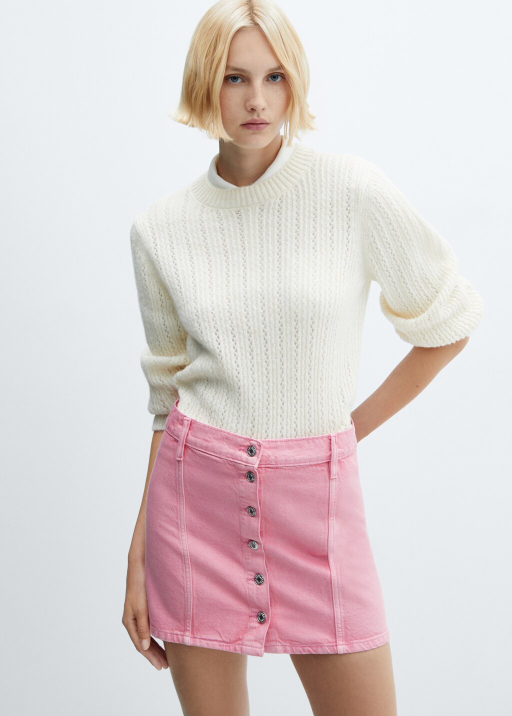 Denim mini skirt with buttons Women MANGO Taiwan area