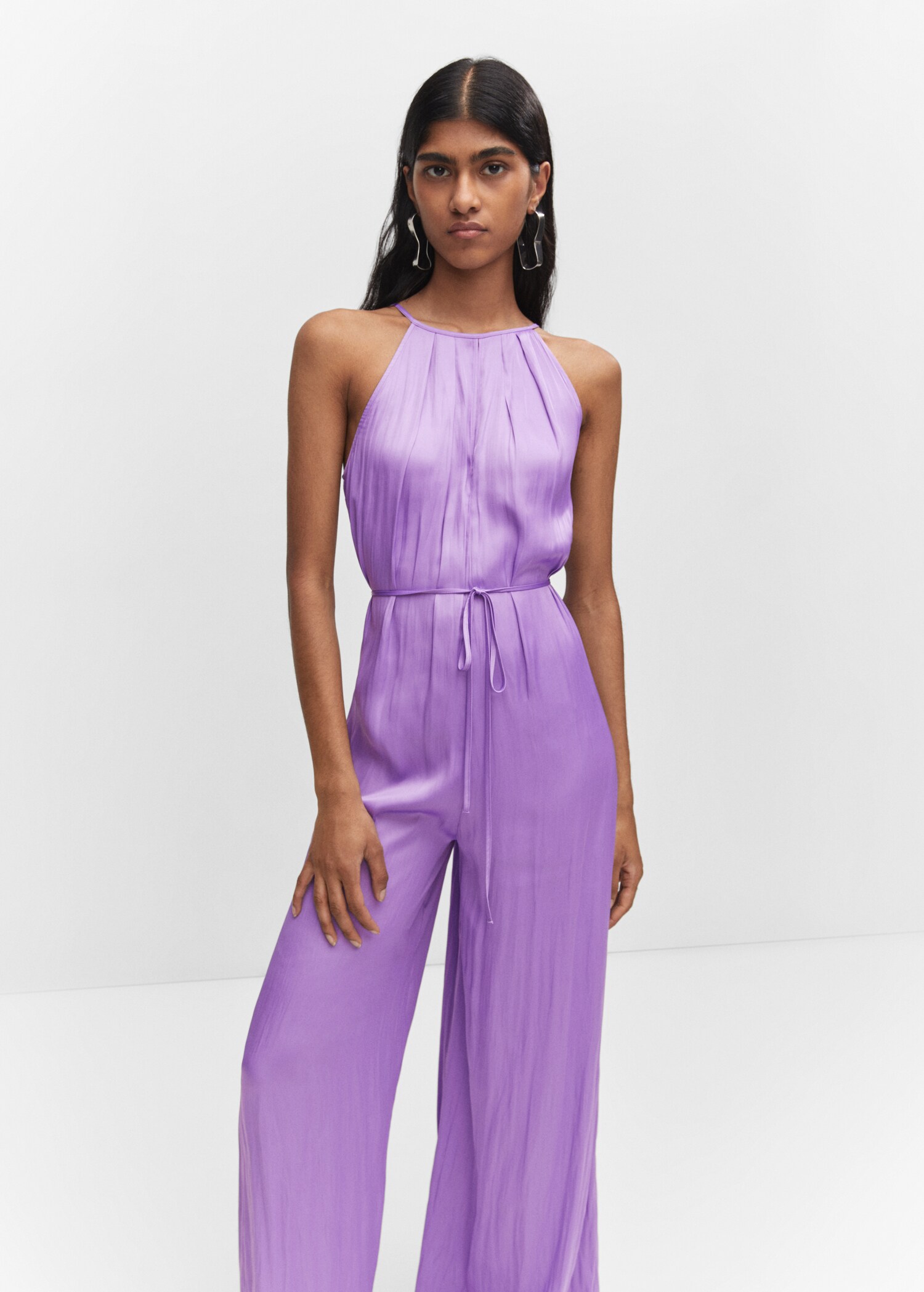 Halter-neck satin jumpsuit - Medium plane