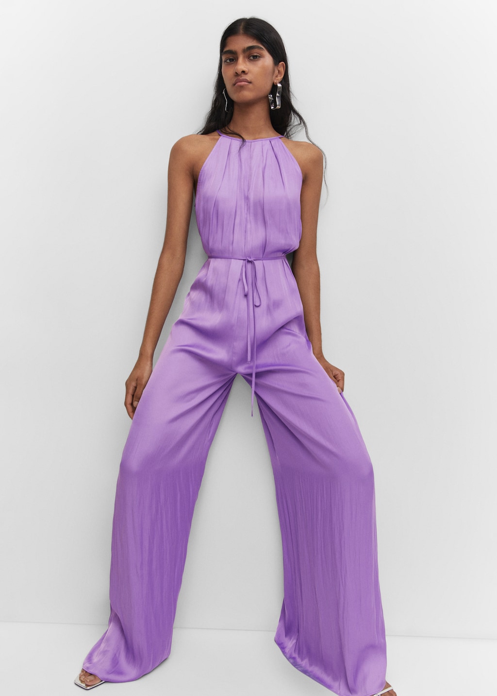 パーティードレス Silk Striped Halter Neck Grown Silk Mix Tie Halter Neck Maxi Jumpsuit (3 Colours) – No