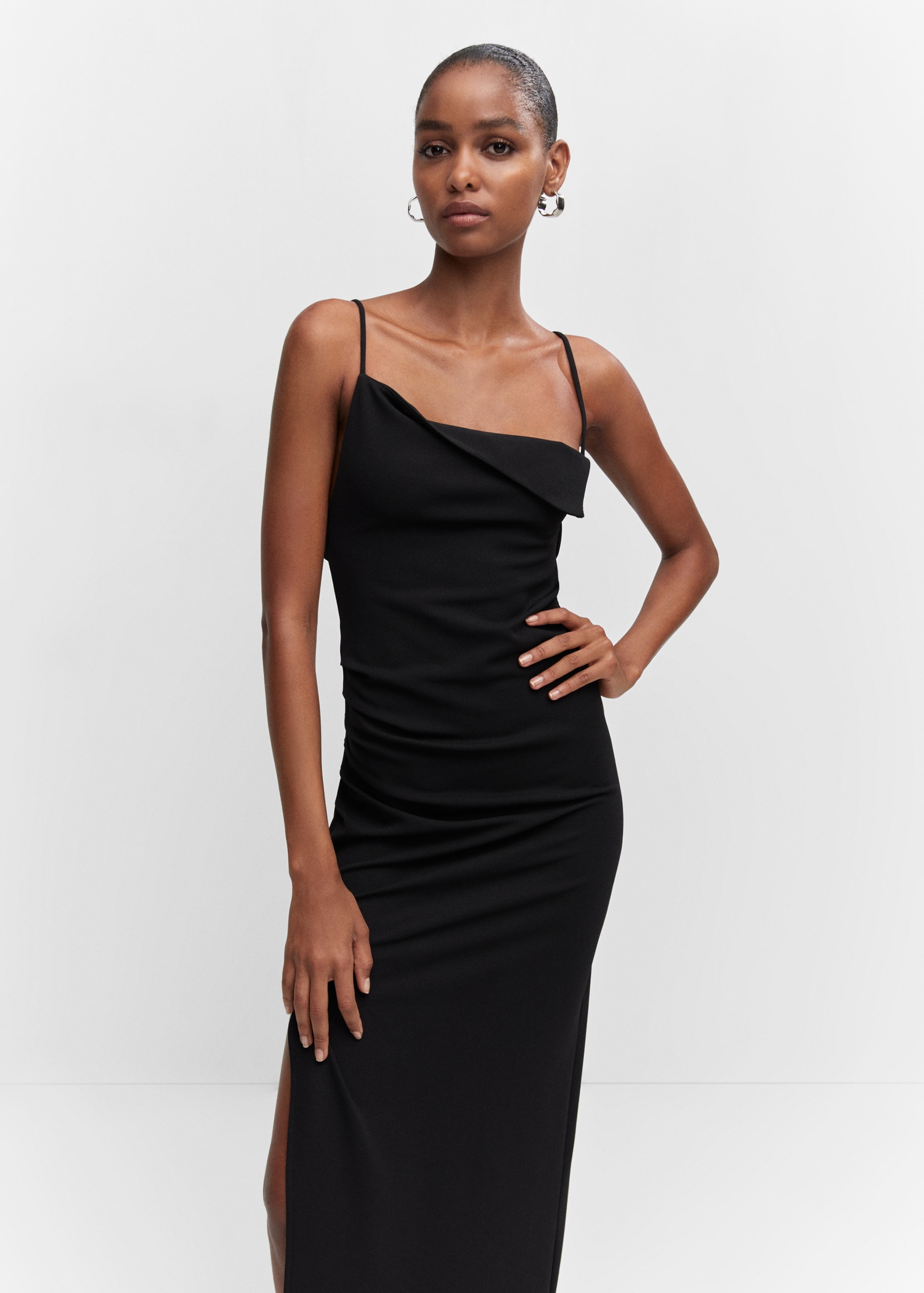 mango side slit dress Side-slit satin dress - Women