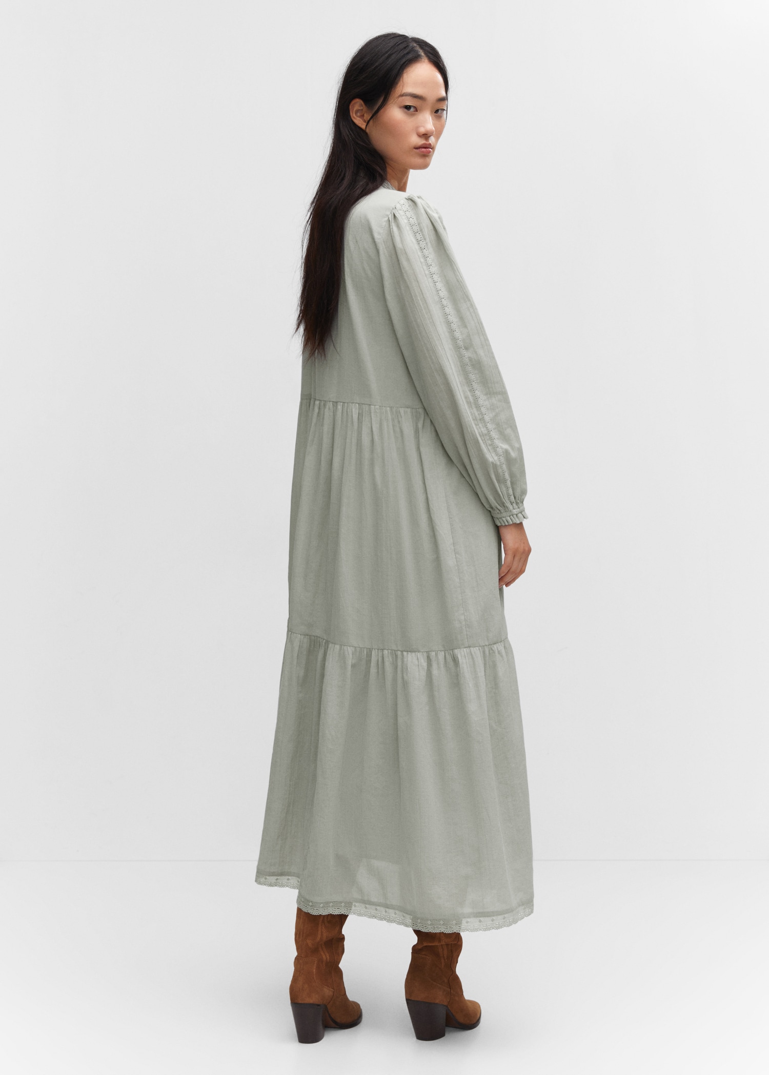 Manches Longues Robe Chez Mango Robe Longue Détail Dentelle Femme