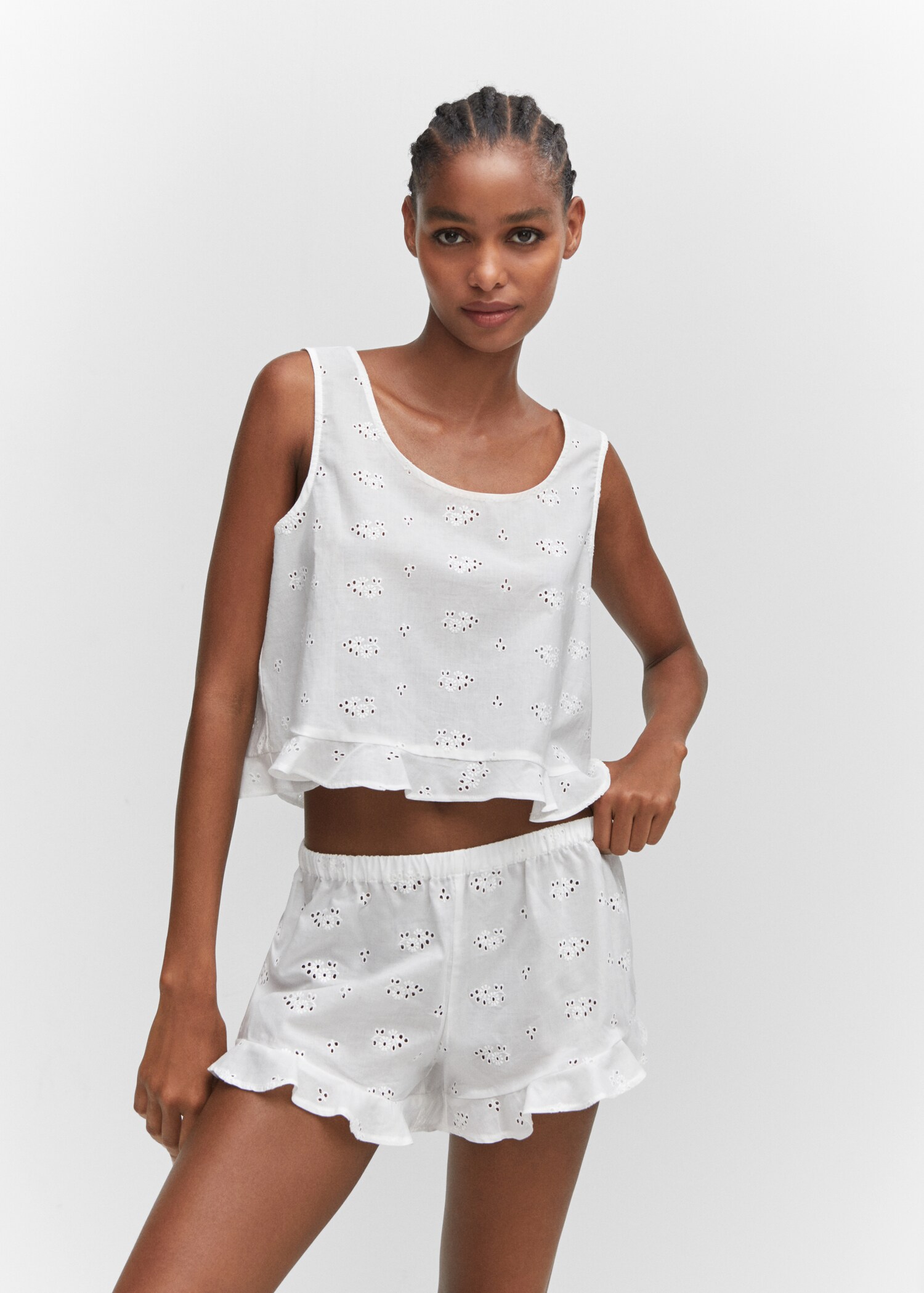 Pyjama shorts with openwork detail - Plan mediu