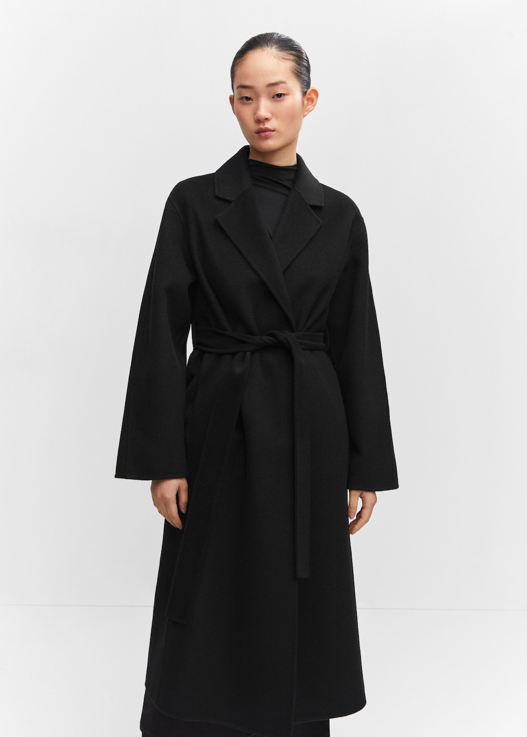 Mango belted wool coat black online