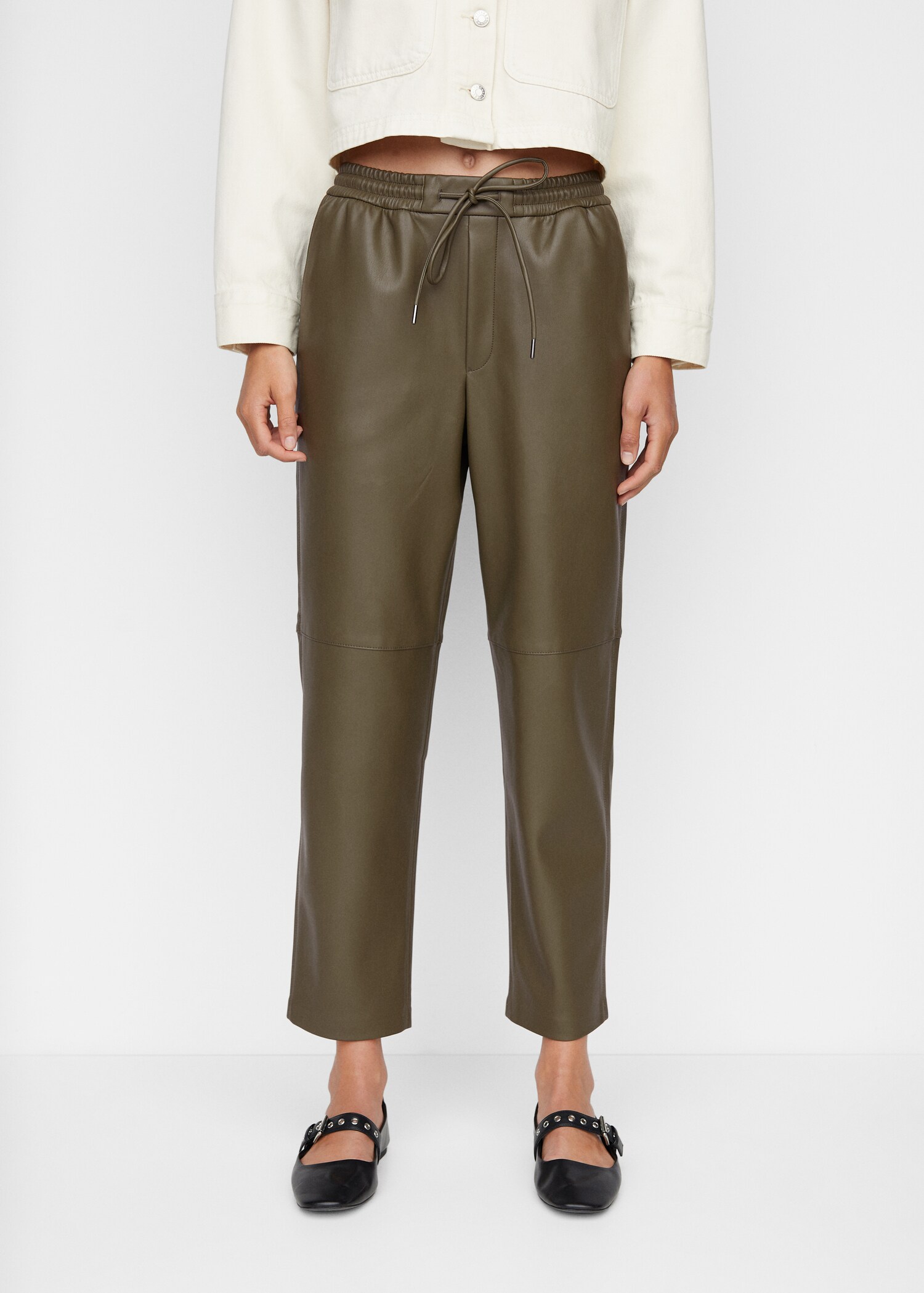 Leather-effect elastic waist trousers - Medium plane