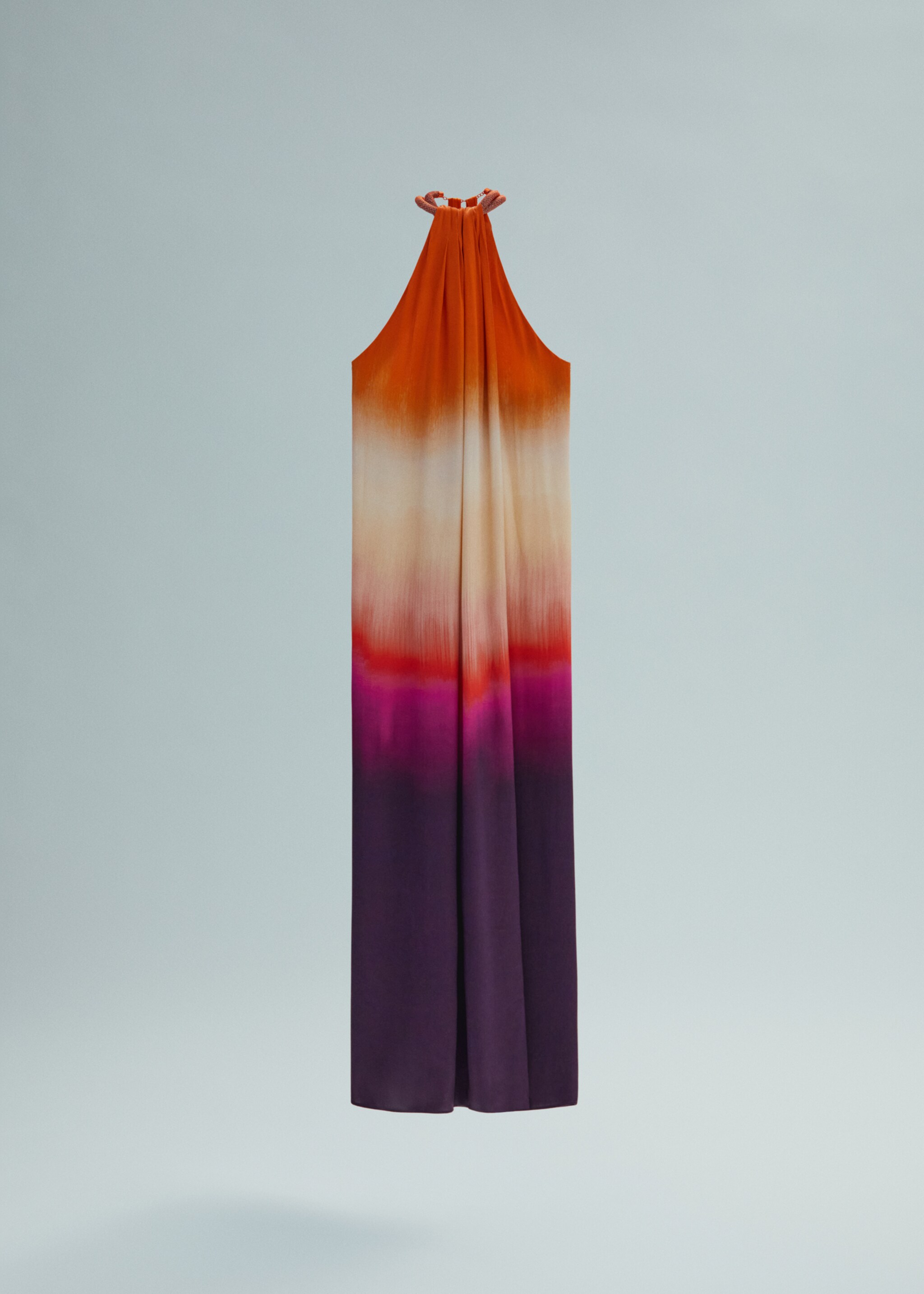 Structured satin dress with rhinestone neckline - Article without model, Orange. Ref: 57055150-00.