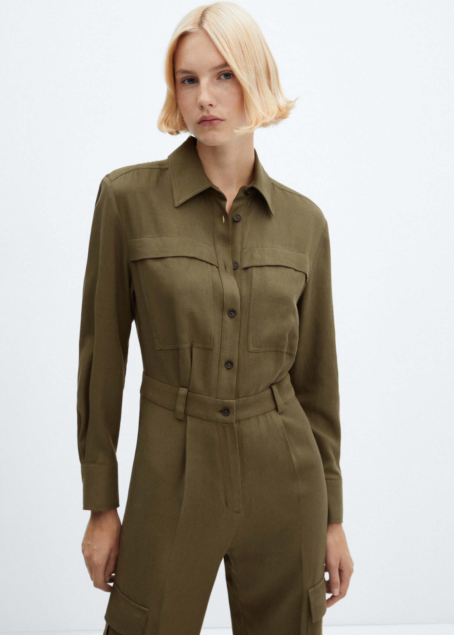 Katoenen jumpsuit met zakken - Middenvlak
