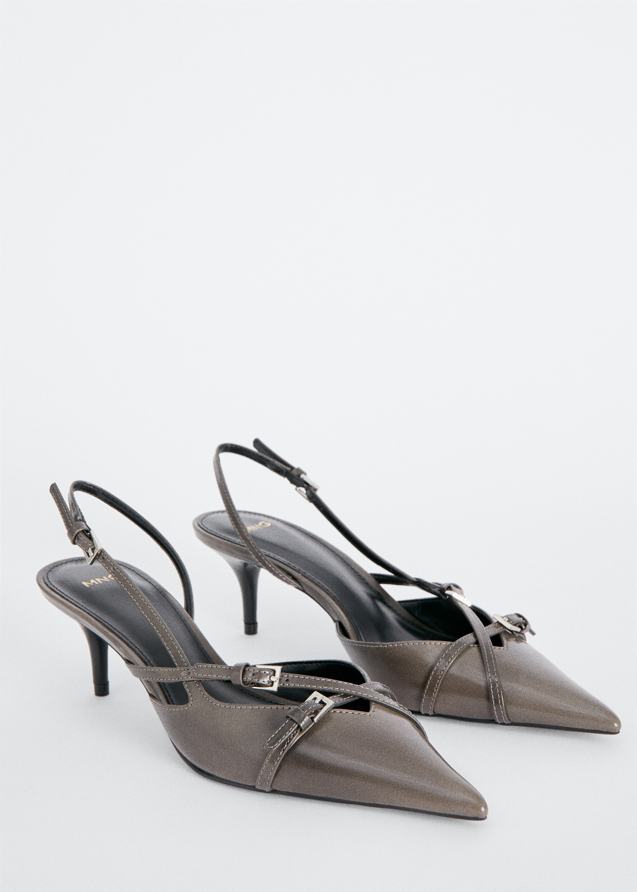 Leather heeled slingback shoes with buckles - Medium plane