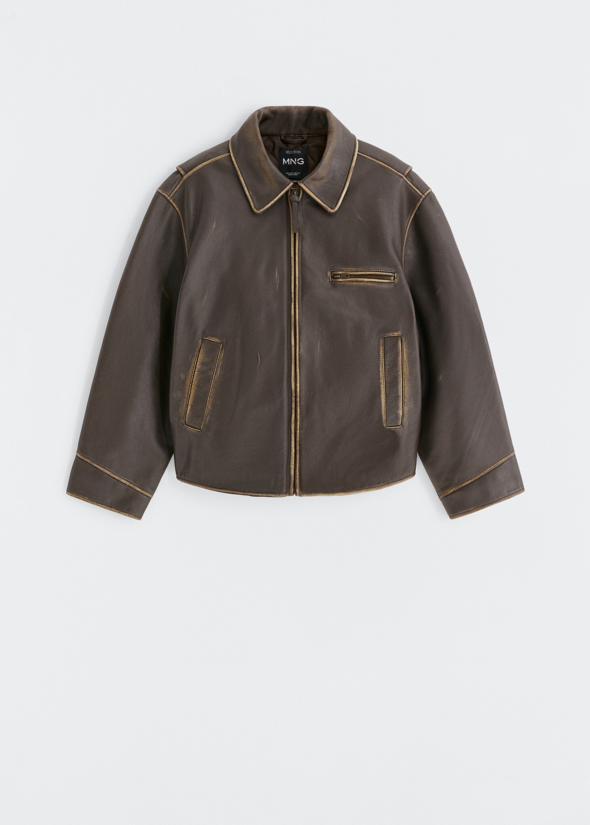 Oversized worn-effect leather jacket - Προϊόν χωρίς μοντέλο