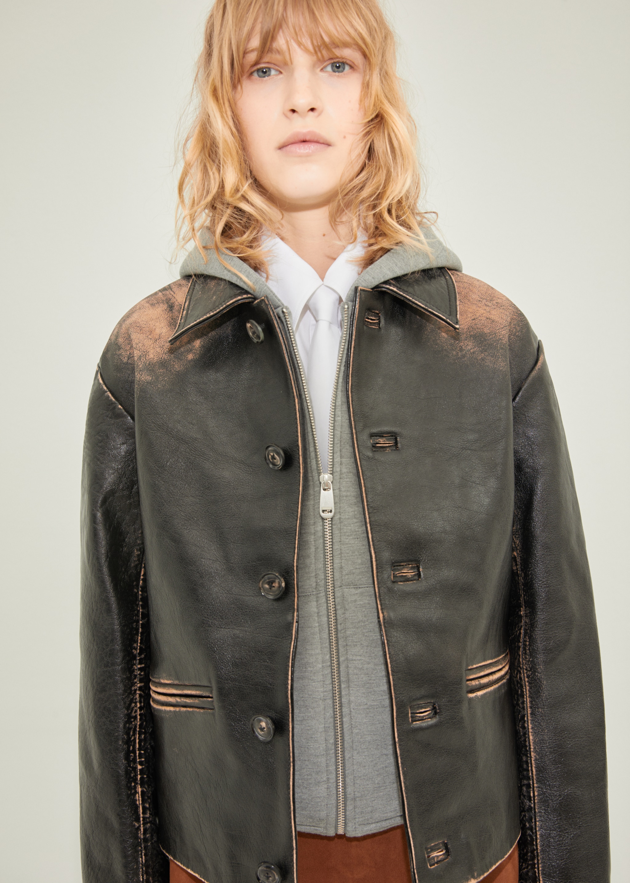 Leather jacket with worn effect MANGO Japan - Main Image