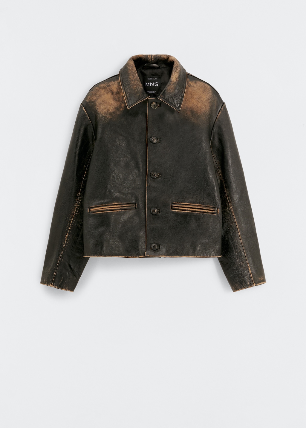 Leather jacket with worn effect Women MANGO Niger