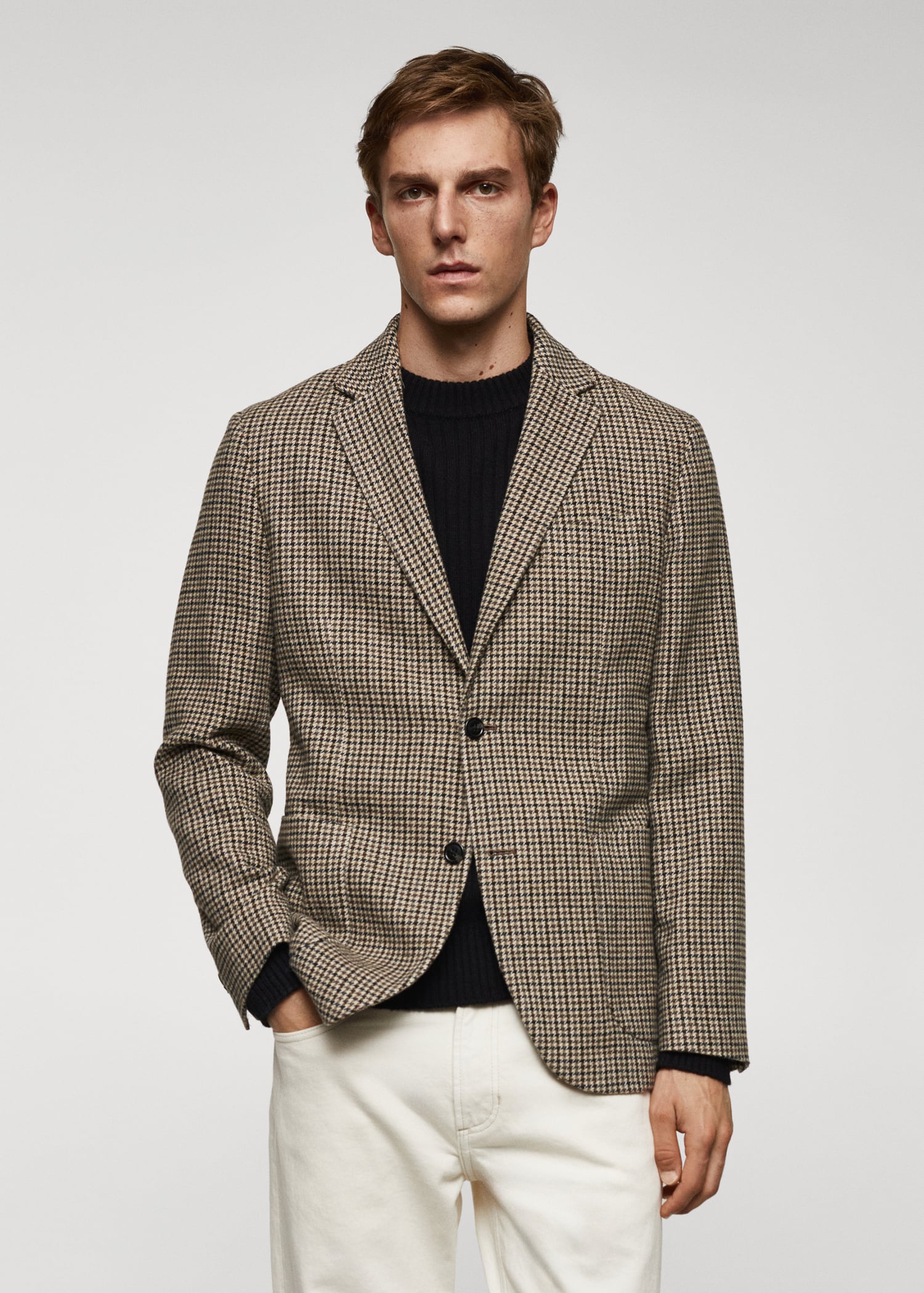 Wool slim-fit houndstooth jacket Men MANGO Lebanon