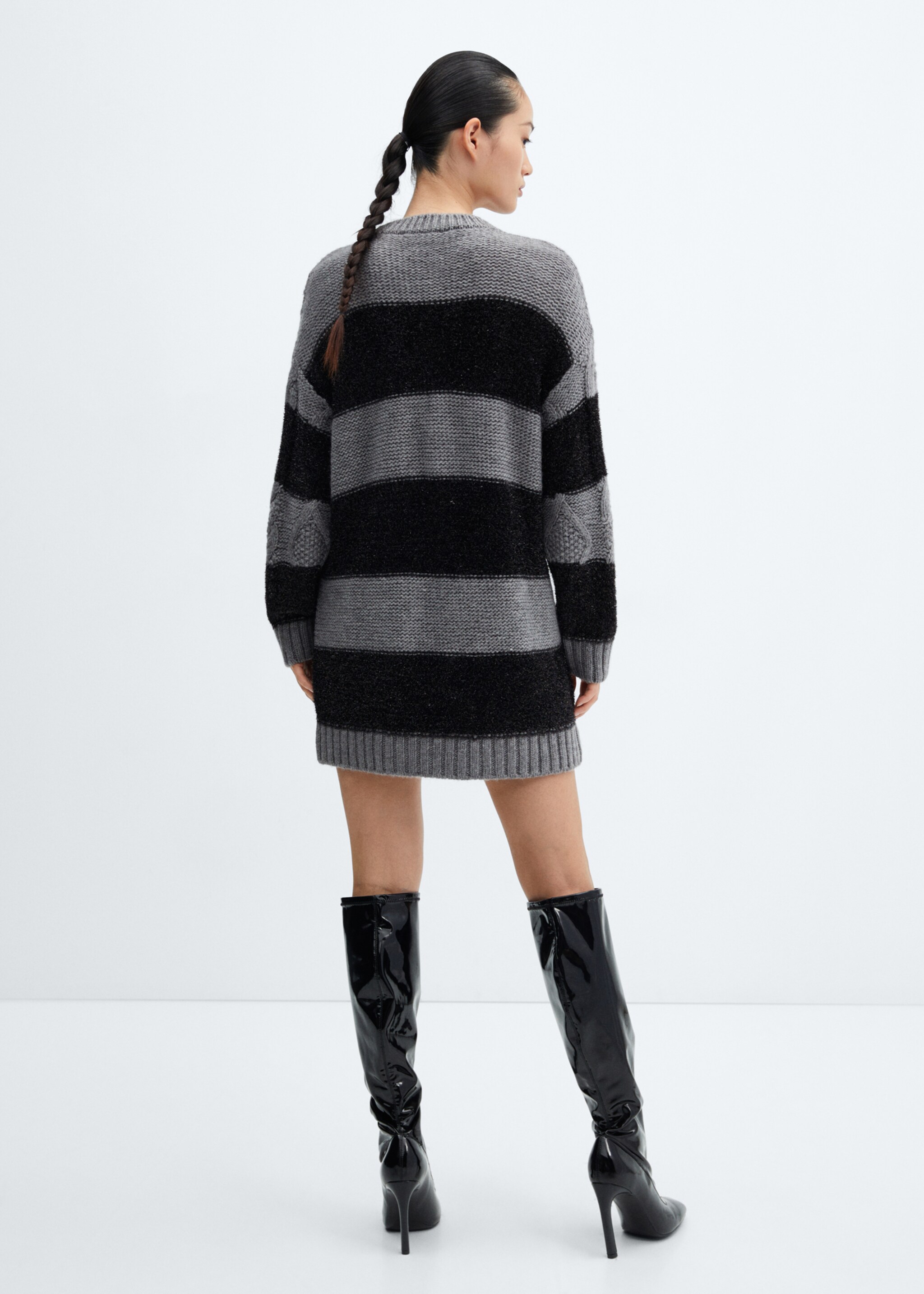 Vestido jersey rayas - Reverso del artículo, Gris. Ref: 57057753-00.