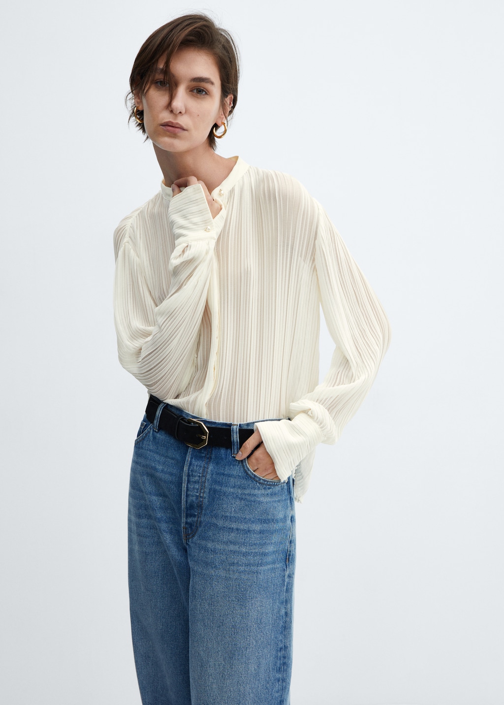 Blouse plissee semi transparente Femme MANGO Burkina Faso
