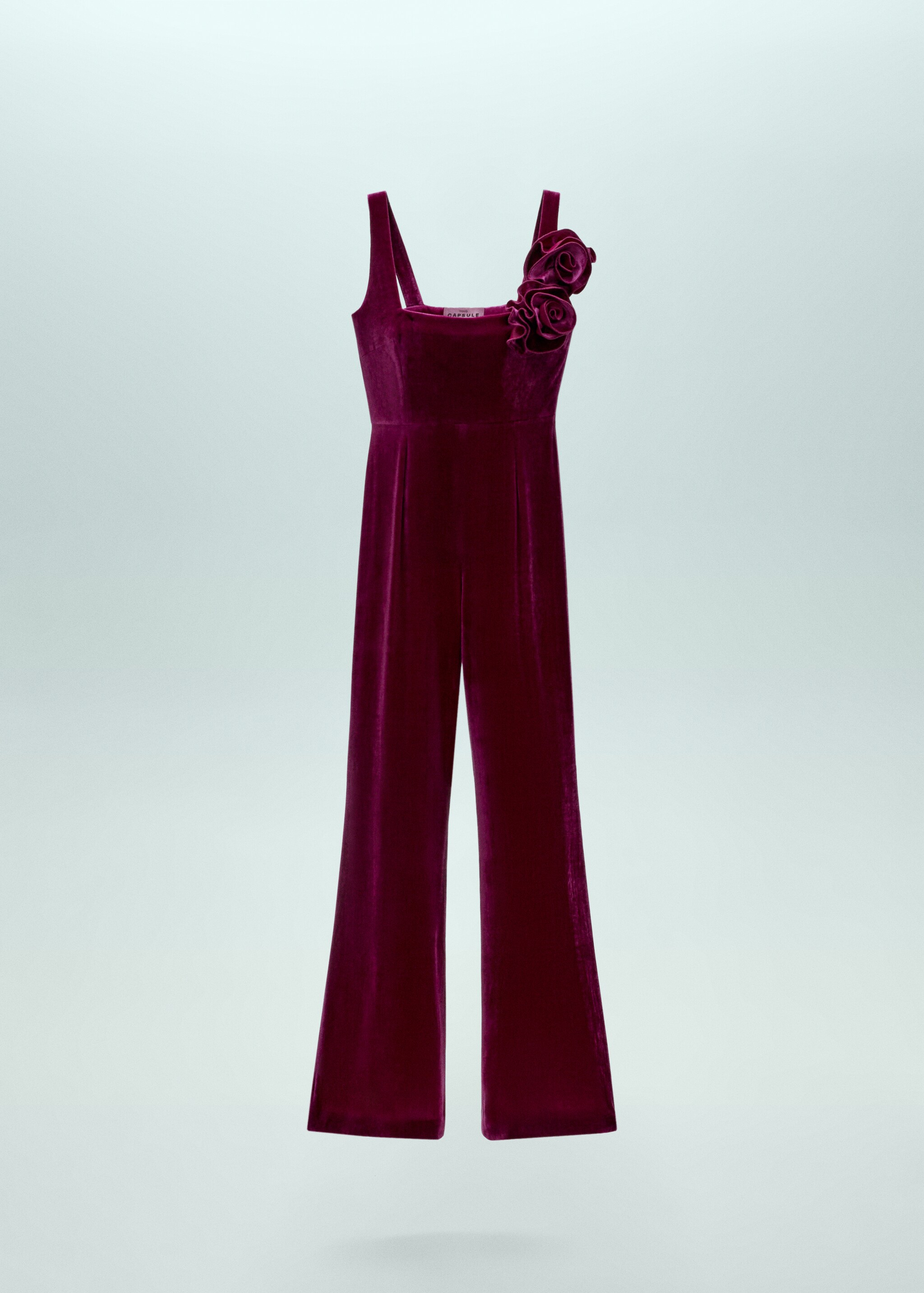Flared velour jumpsuit with wide straps - Article without model