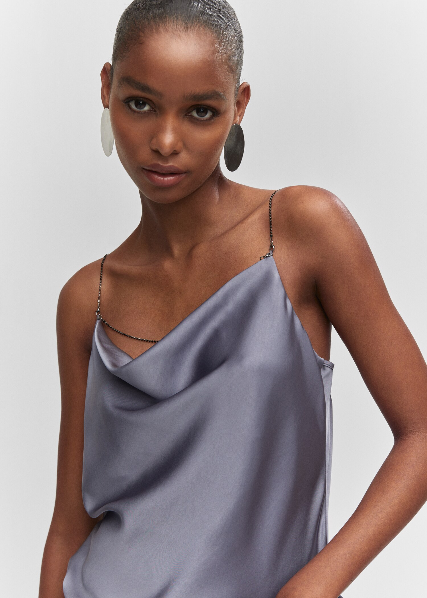 Draped neck satin top - Details of the article 1