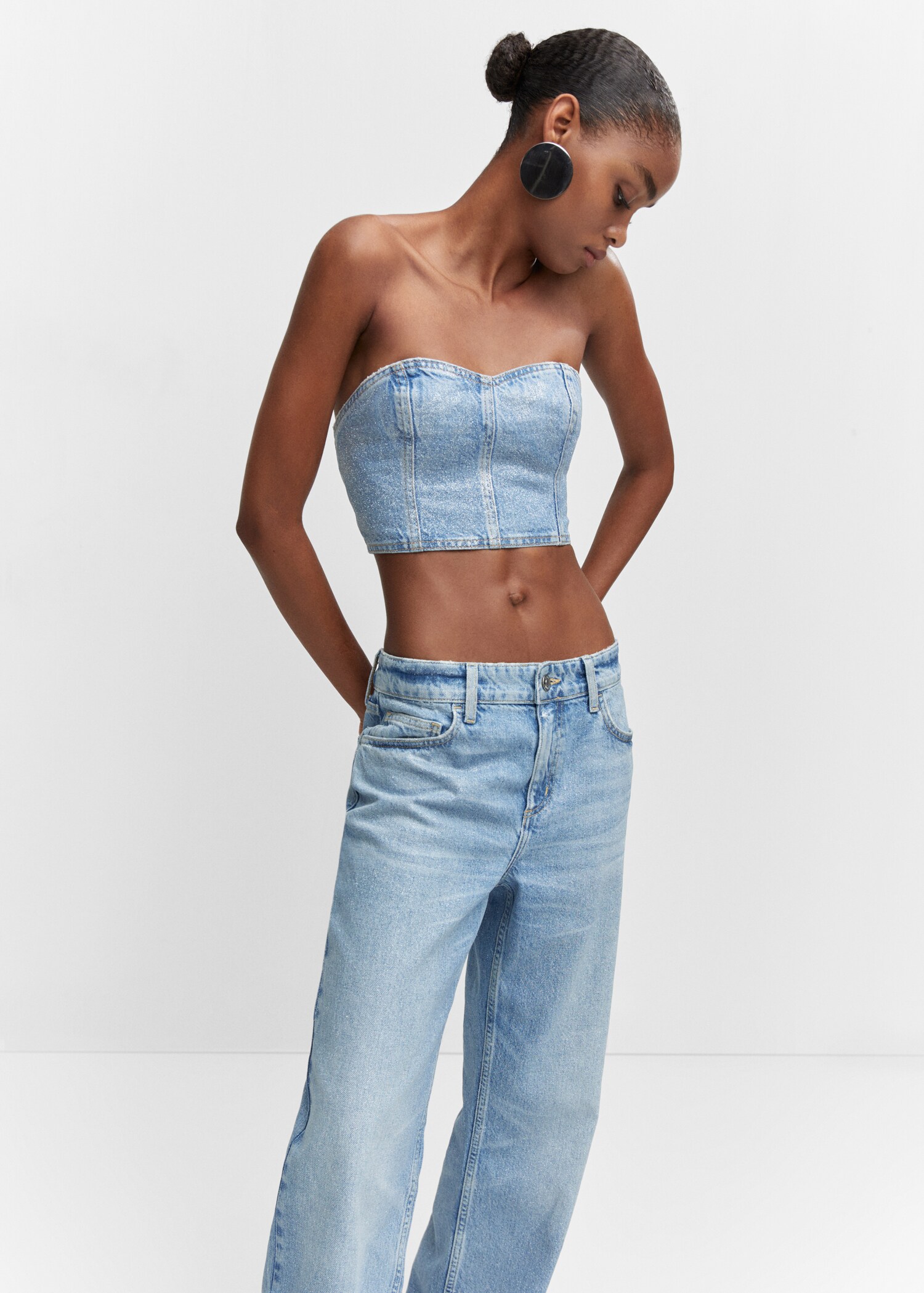 Top style corset en jean détails brillants - Medium plane