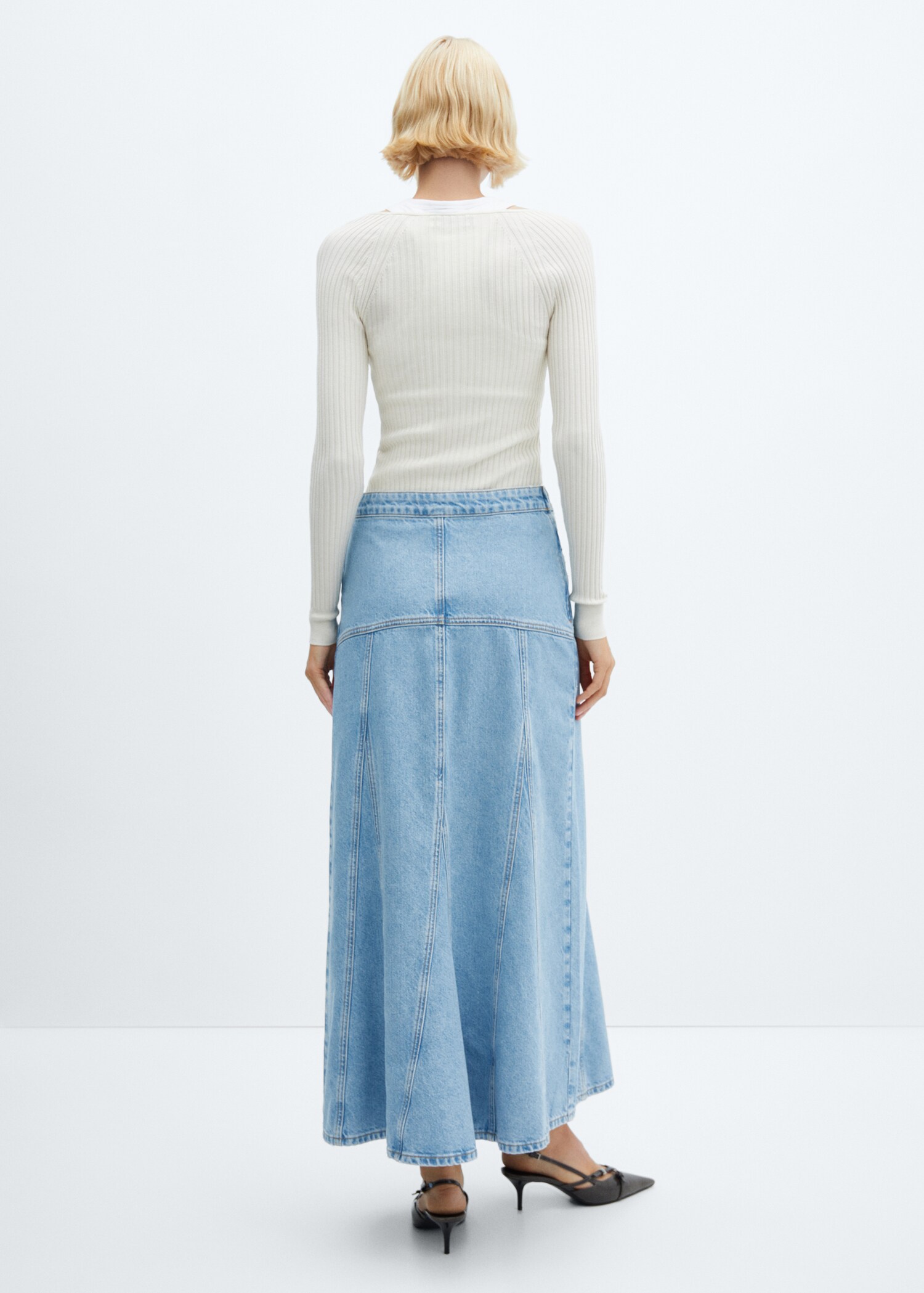 Jupe longue en jean coutures - Verso de l’article