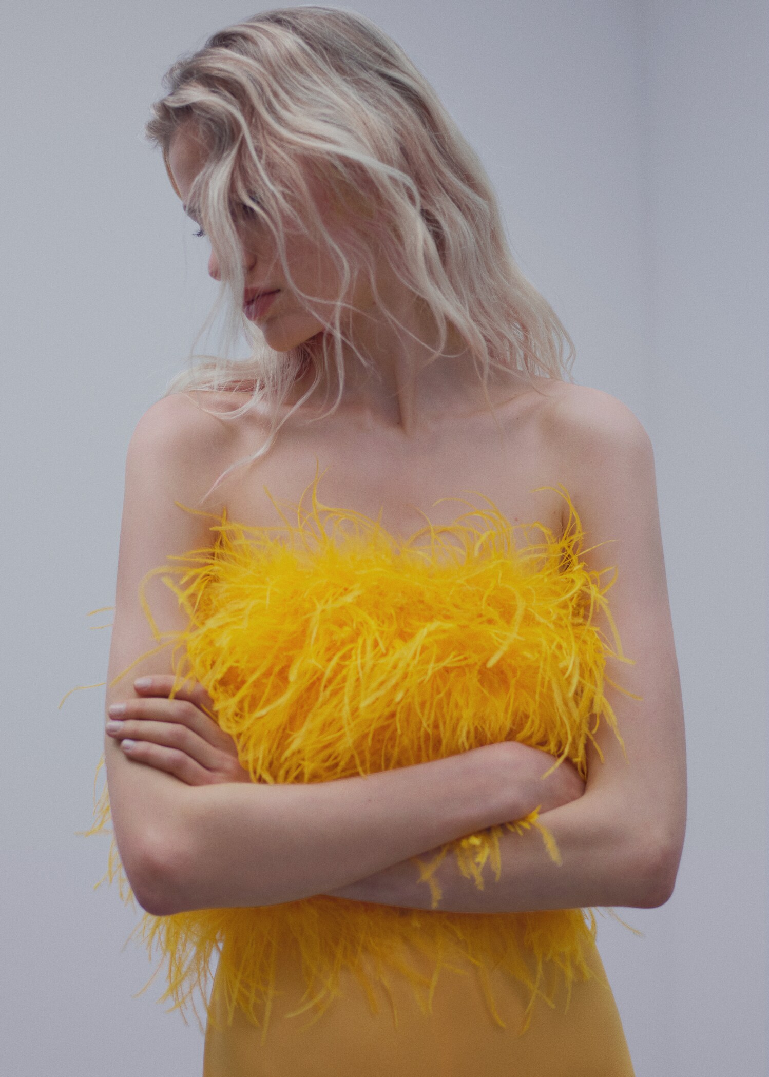 Top estilo bandeau plumas - Plano medio