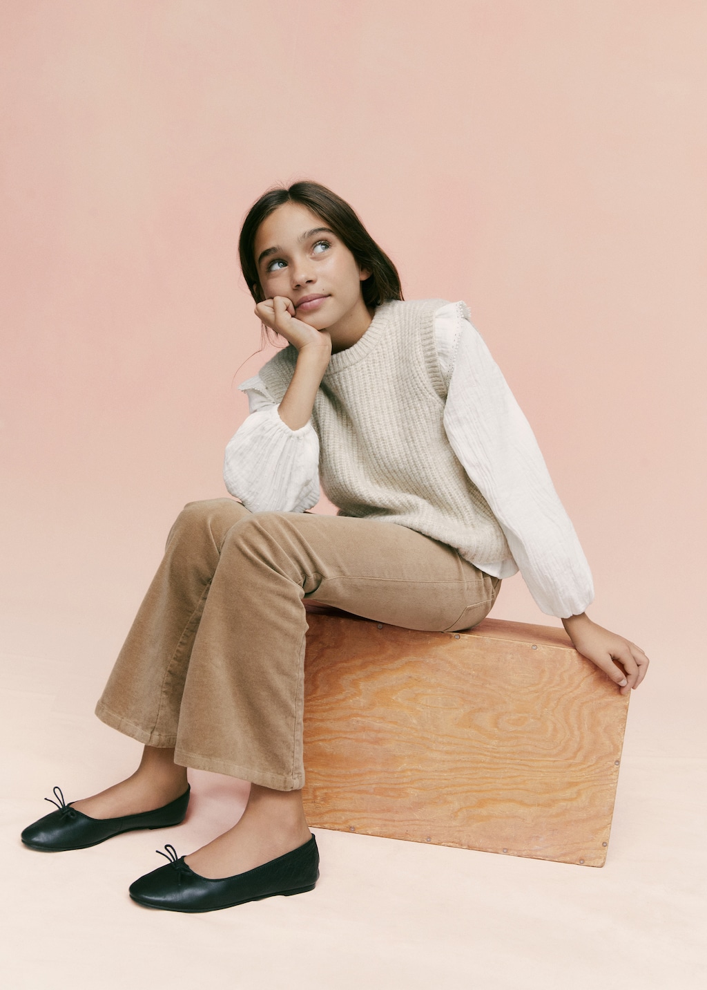 Leather ballet flats with bow Kids MANGO Hungary