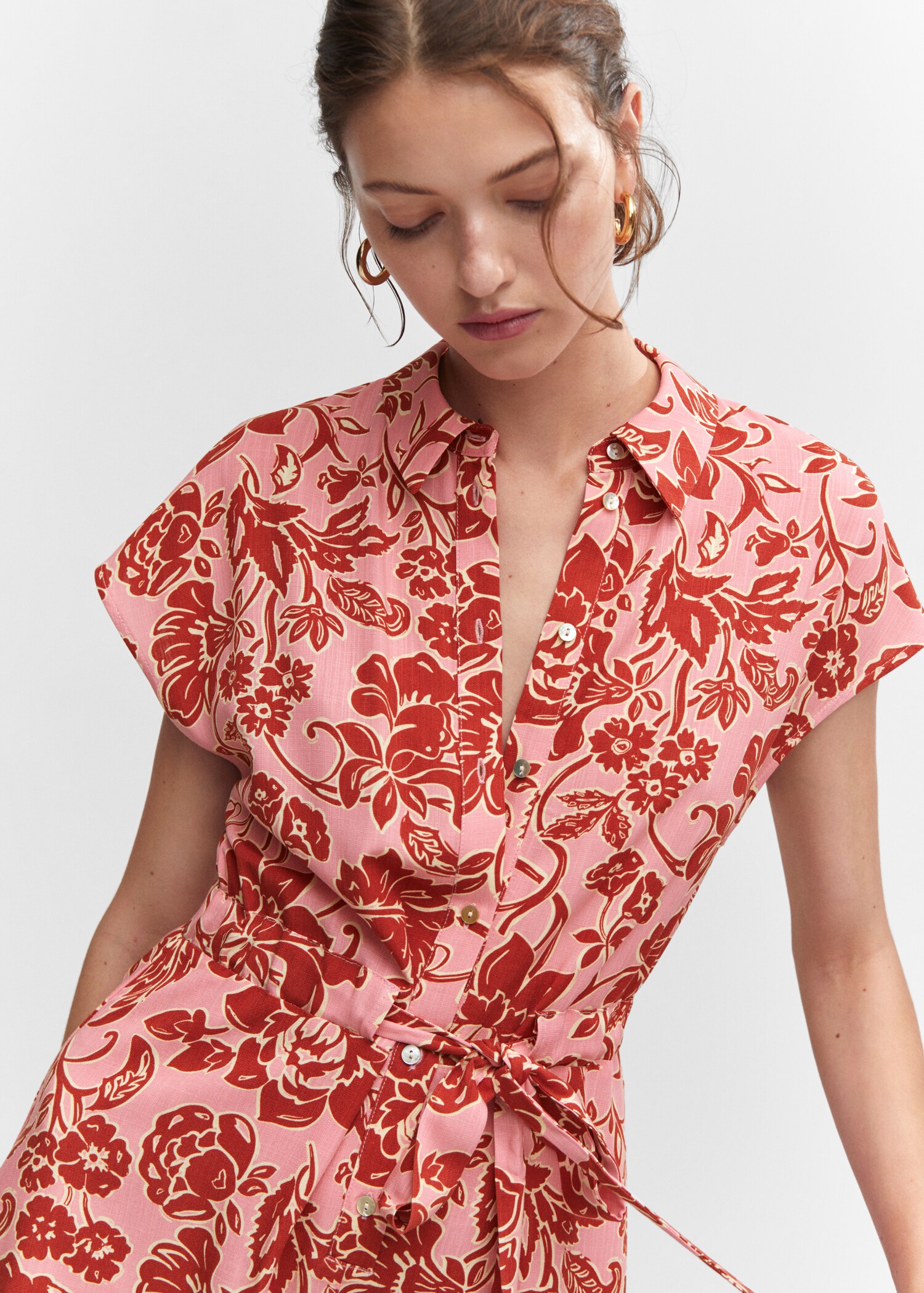 Floral-print jumpsuit with tie - Details of the article 1