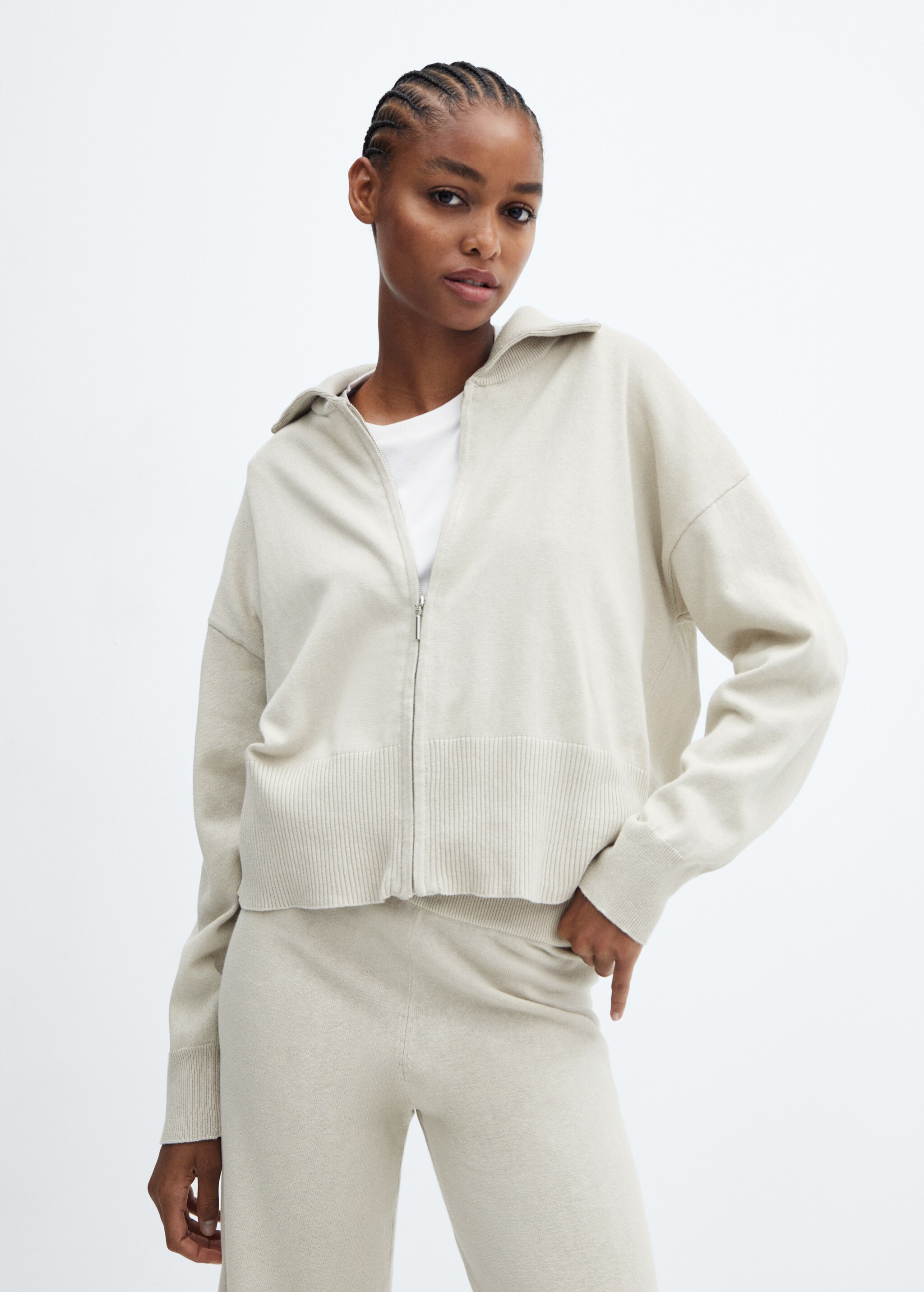 Cotton and linen pyjama jacket with zip - Plan mediu