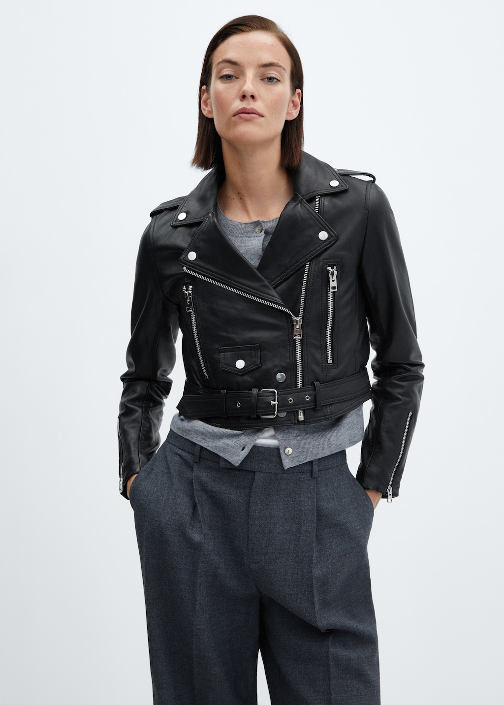 Zipper leather biker jacket Women MANGO USA