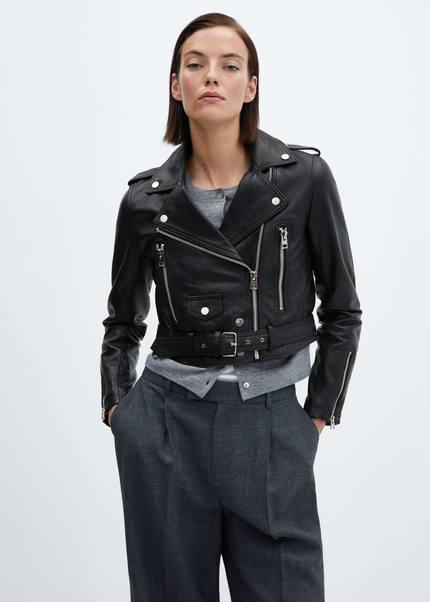 Zipper leather biker jacket - Medium plane
