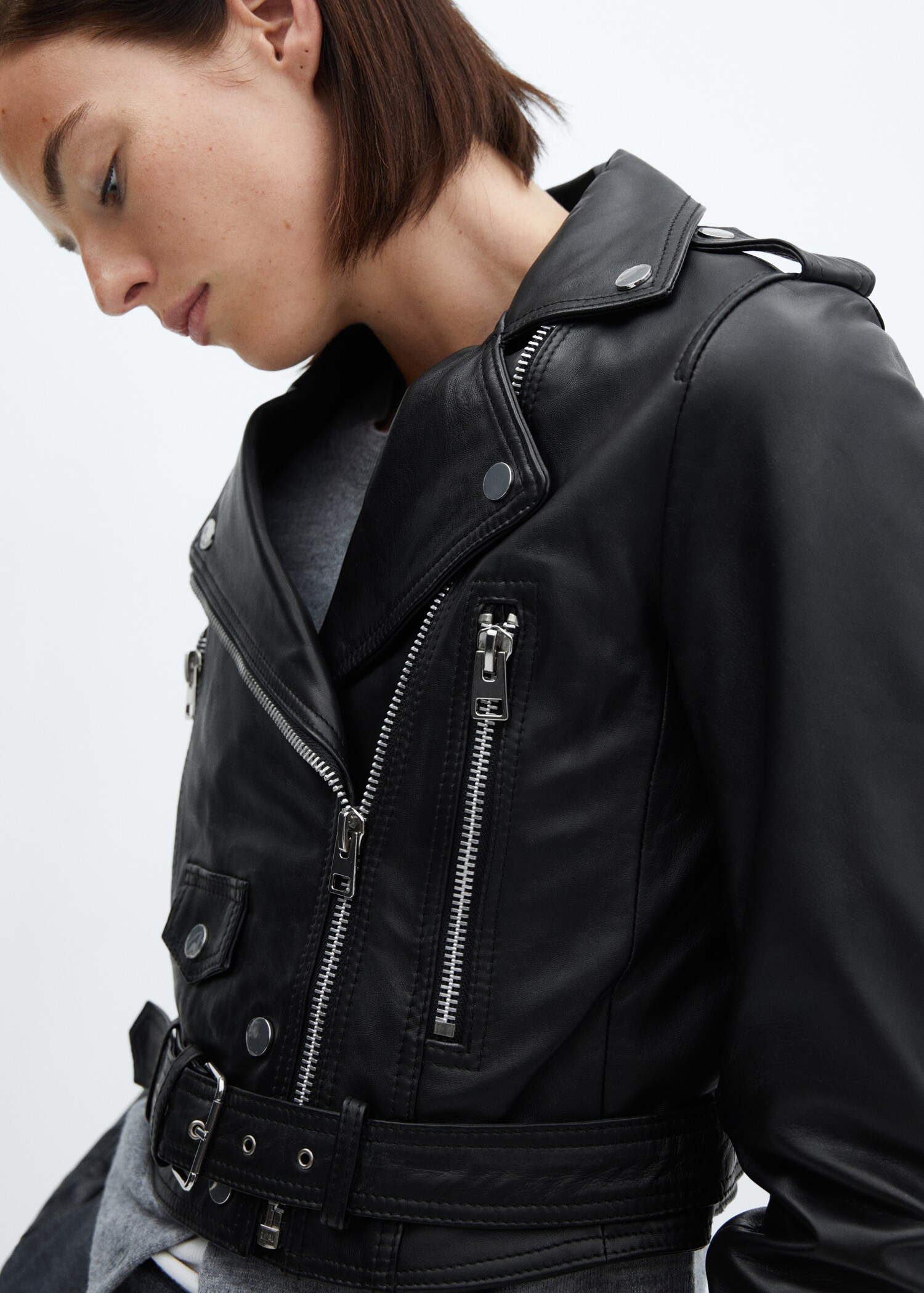 Zipper leather biker jacket - Details of the article 4