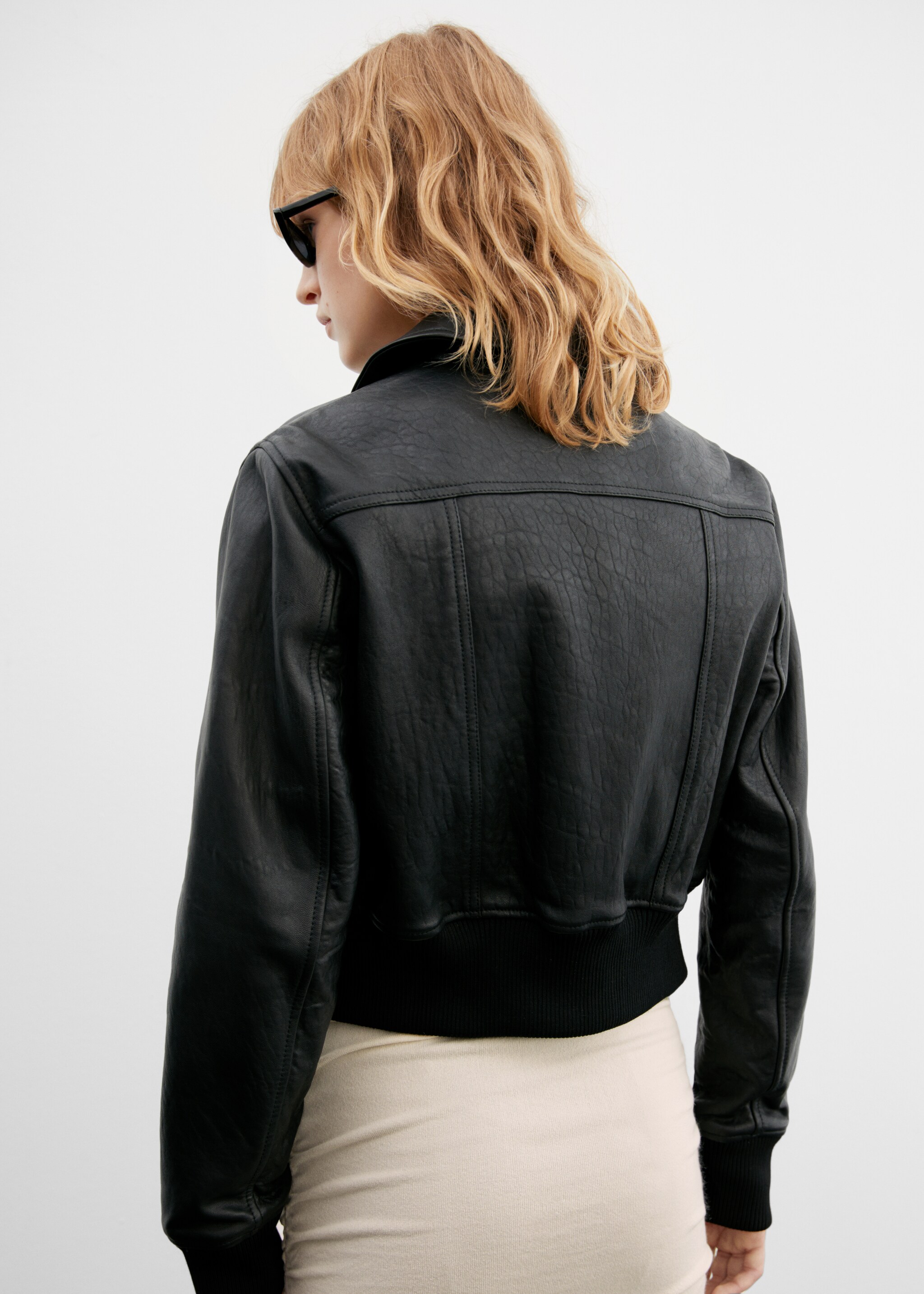 Leather jacket with elasticated hem  - Stražnji dio artikla