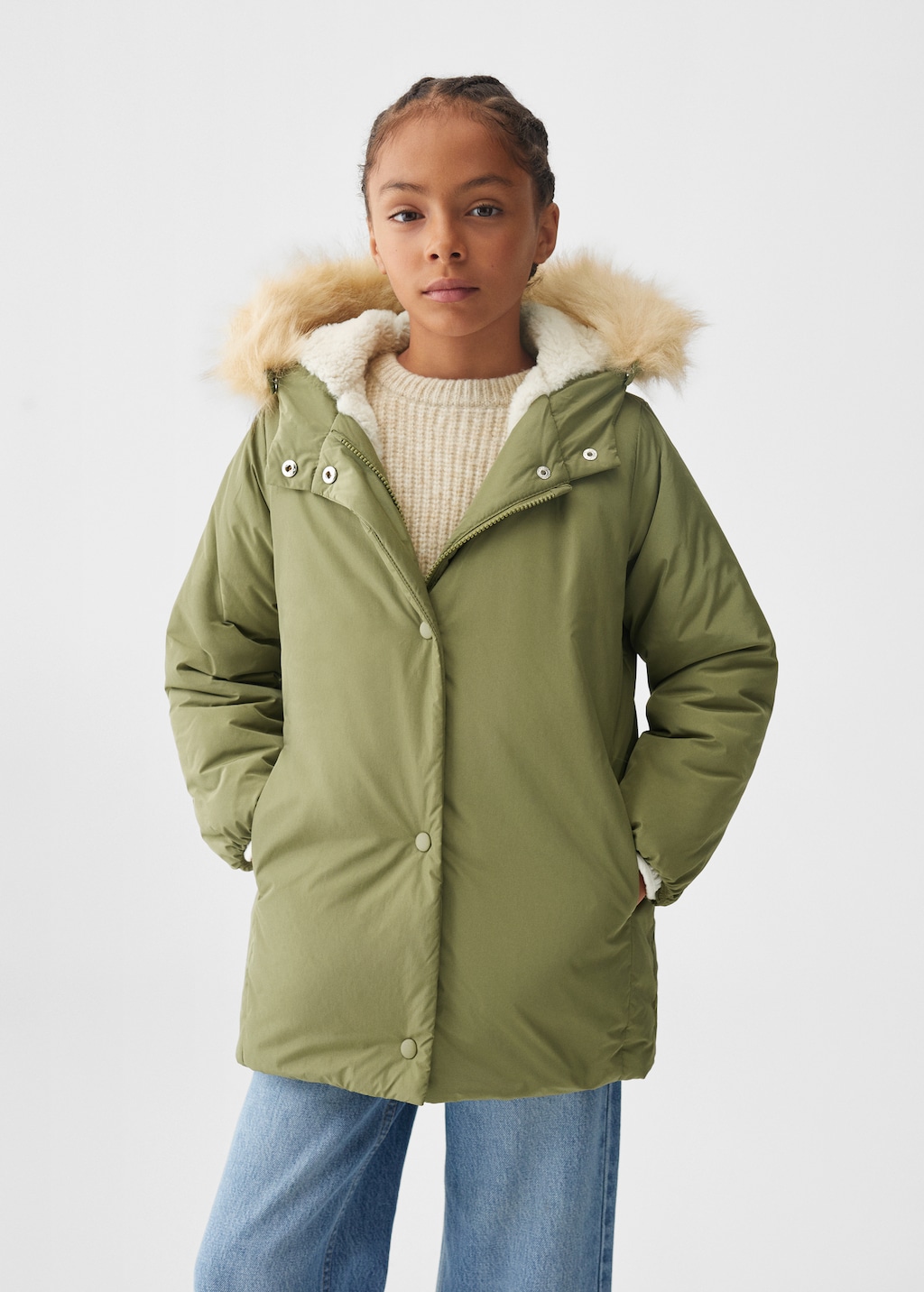 Anorak with shearling-effect hood