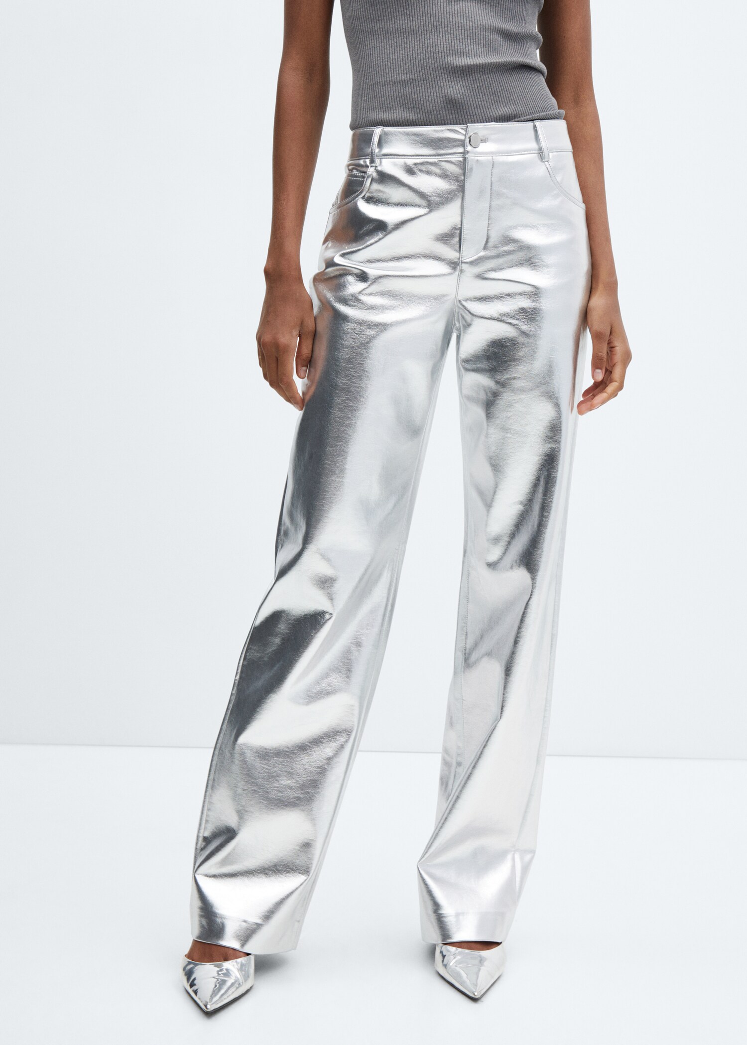 Metallic leather-effect trousers - Medium plane