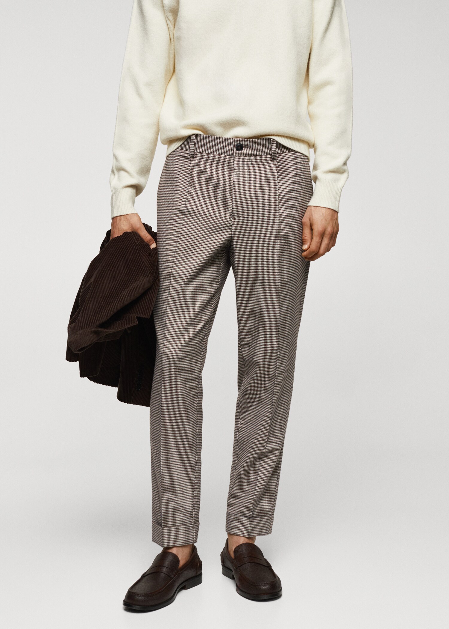 Micro-houndstooth wool-blend slim-fit pants - Medium plane