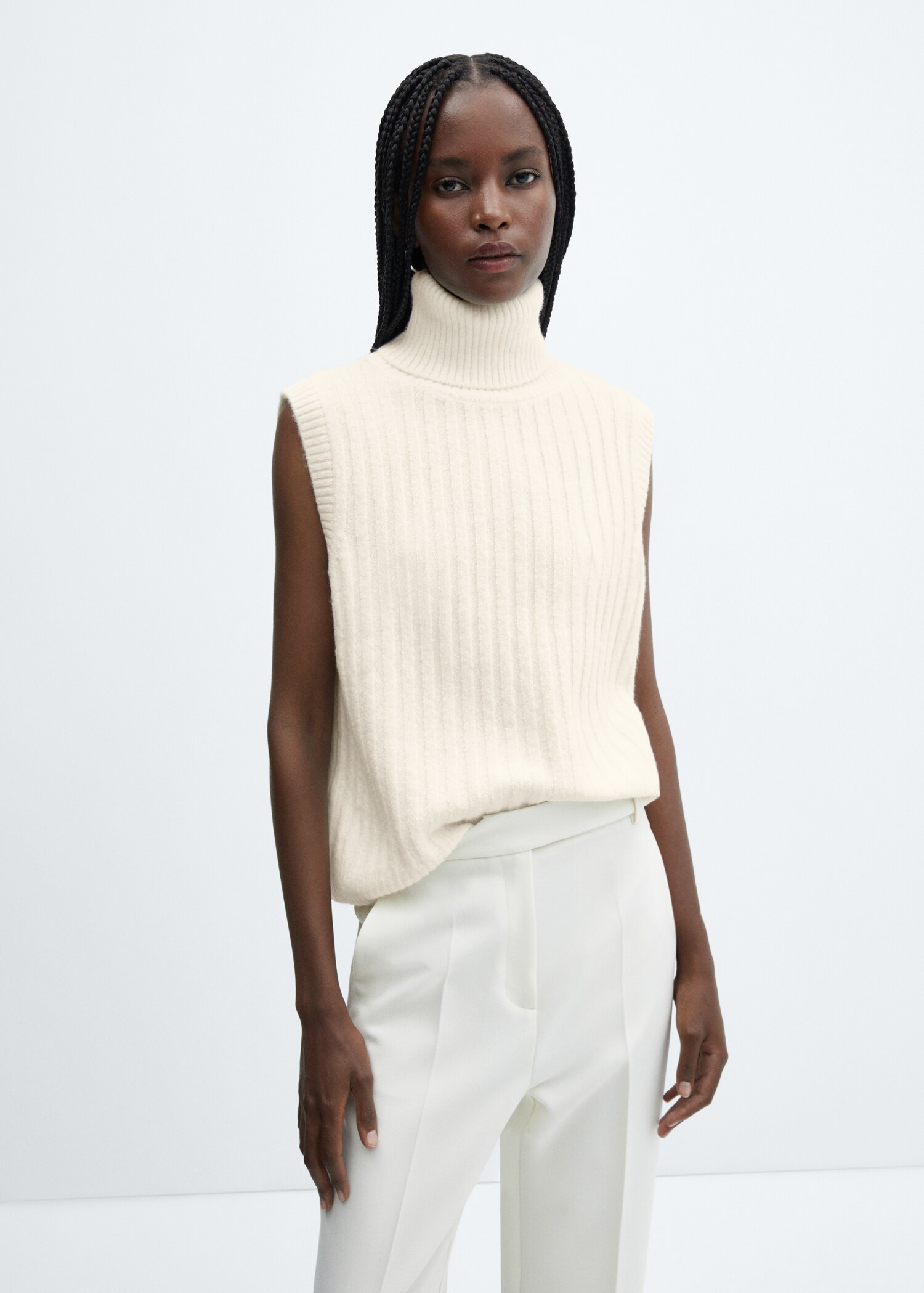 Ribbed turtleneck gilet - Medium plane