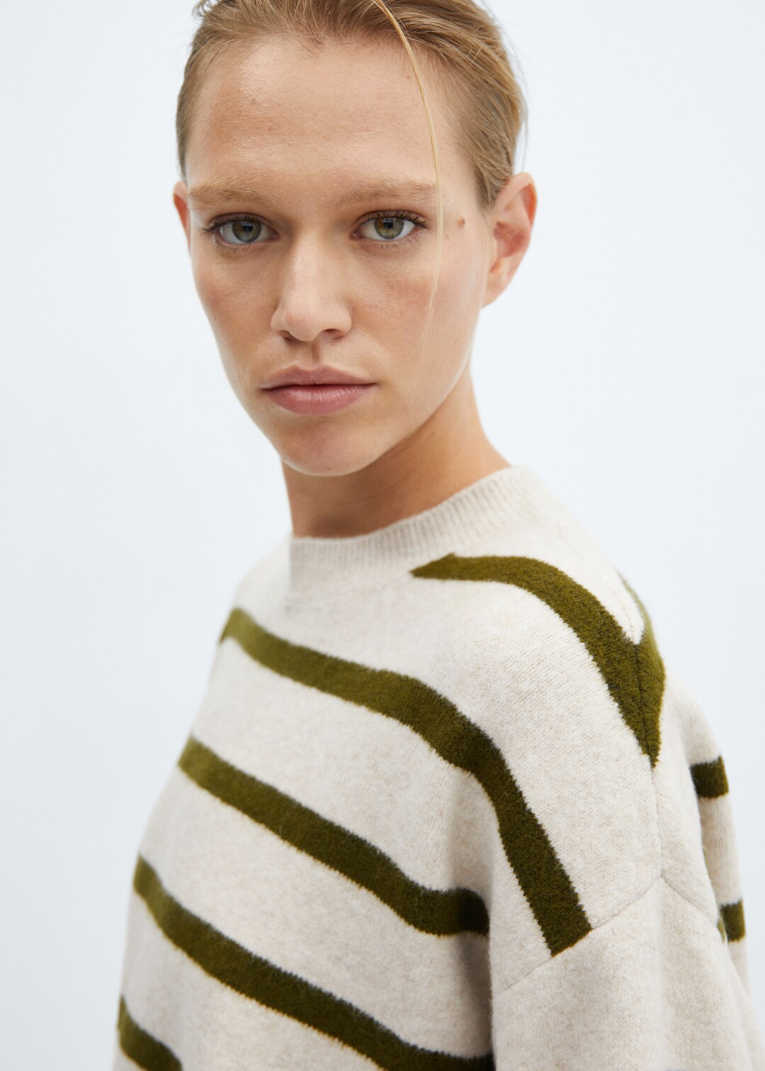 Striped Round Neck Sweater with Pocket