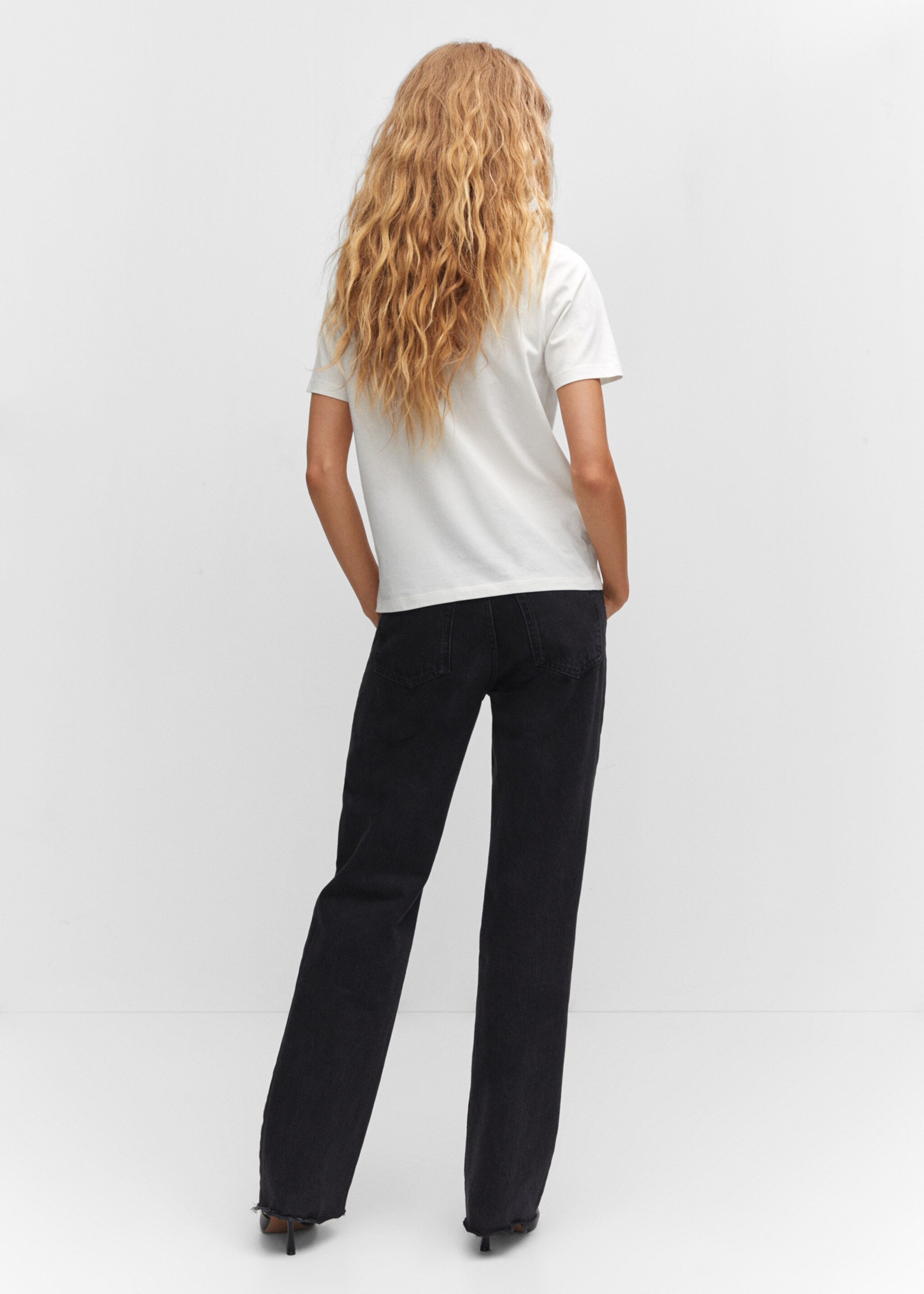 Хлопковая футболка с принтом - Обратная сторона изделия, Грязно-белый. Ref: 57073812-00.