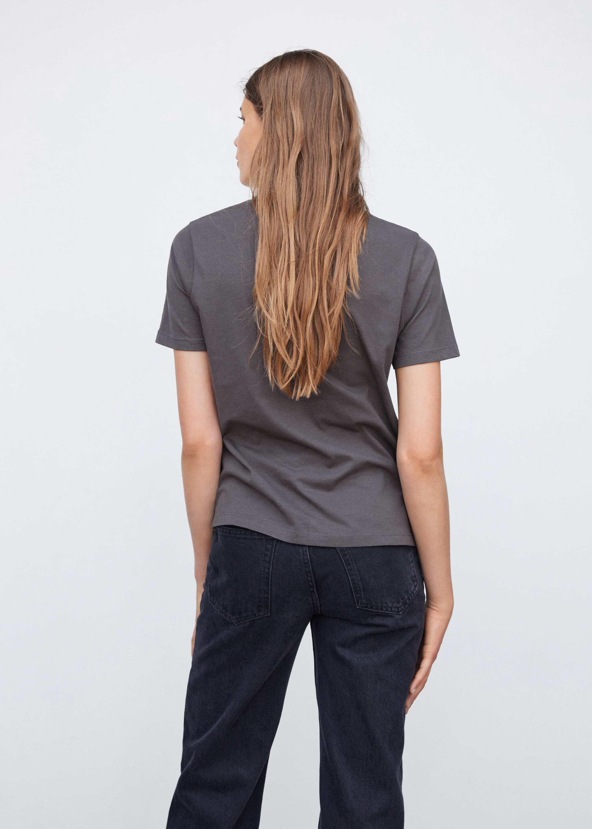 Хлопковая футболка с принтом - Обратная сторона изделия, Угольно-серый. Ref: 57073812-00.