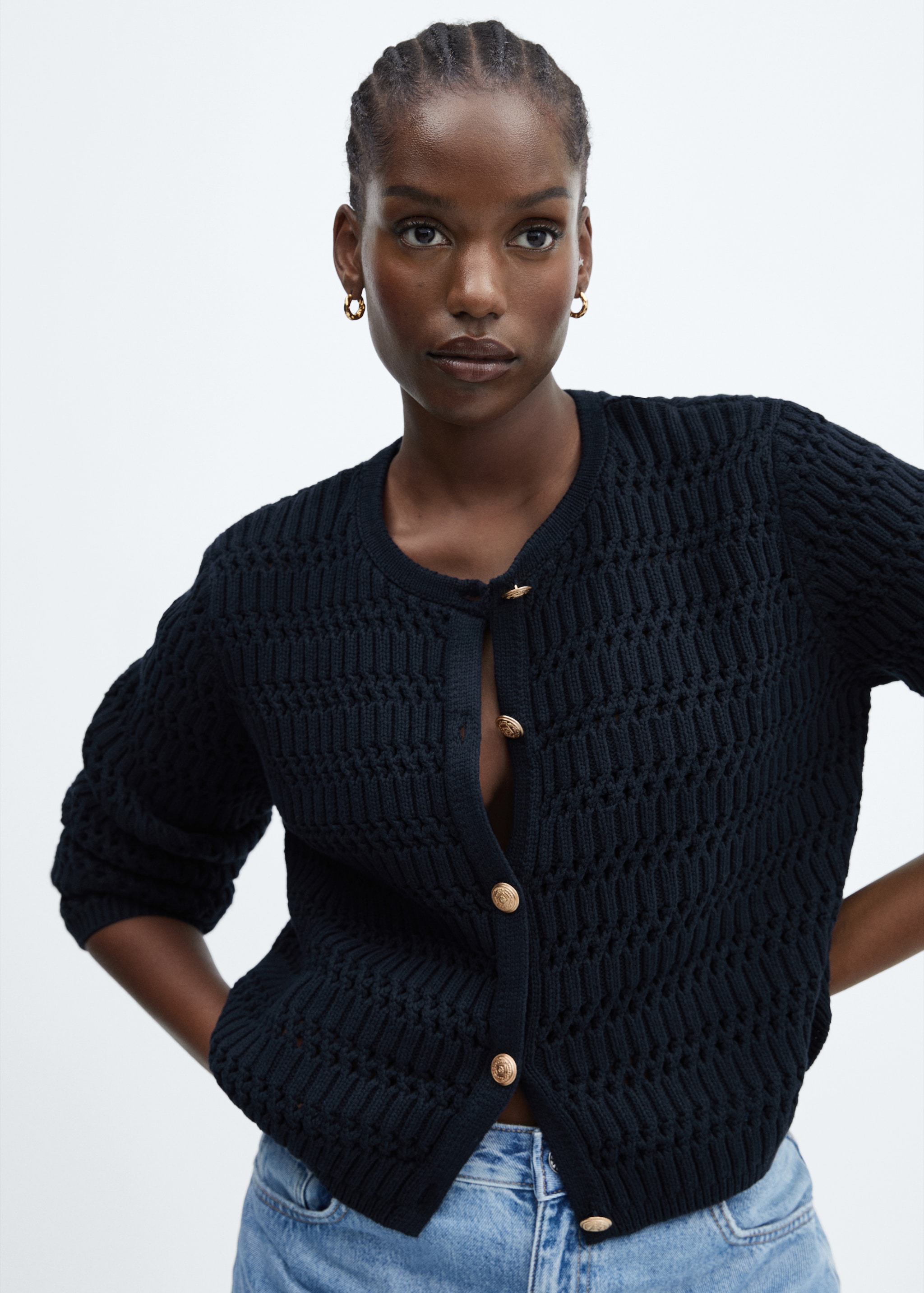 Knitted cardigan with jewel button  - Details of the article 5