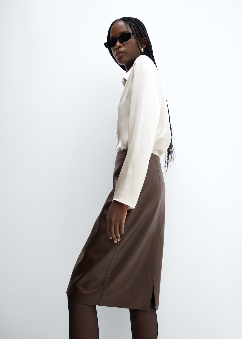 Faux leather pencil skirt brown hot sale