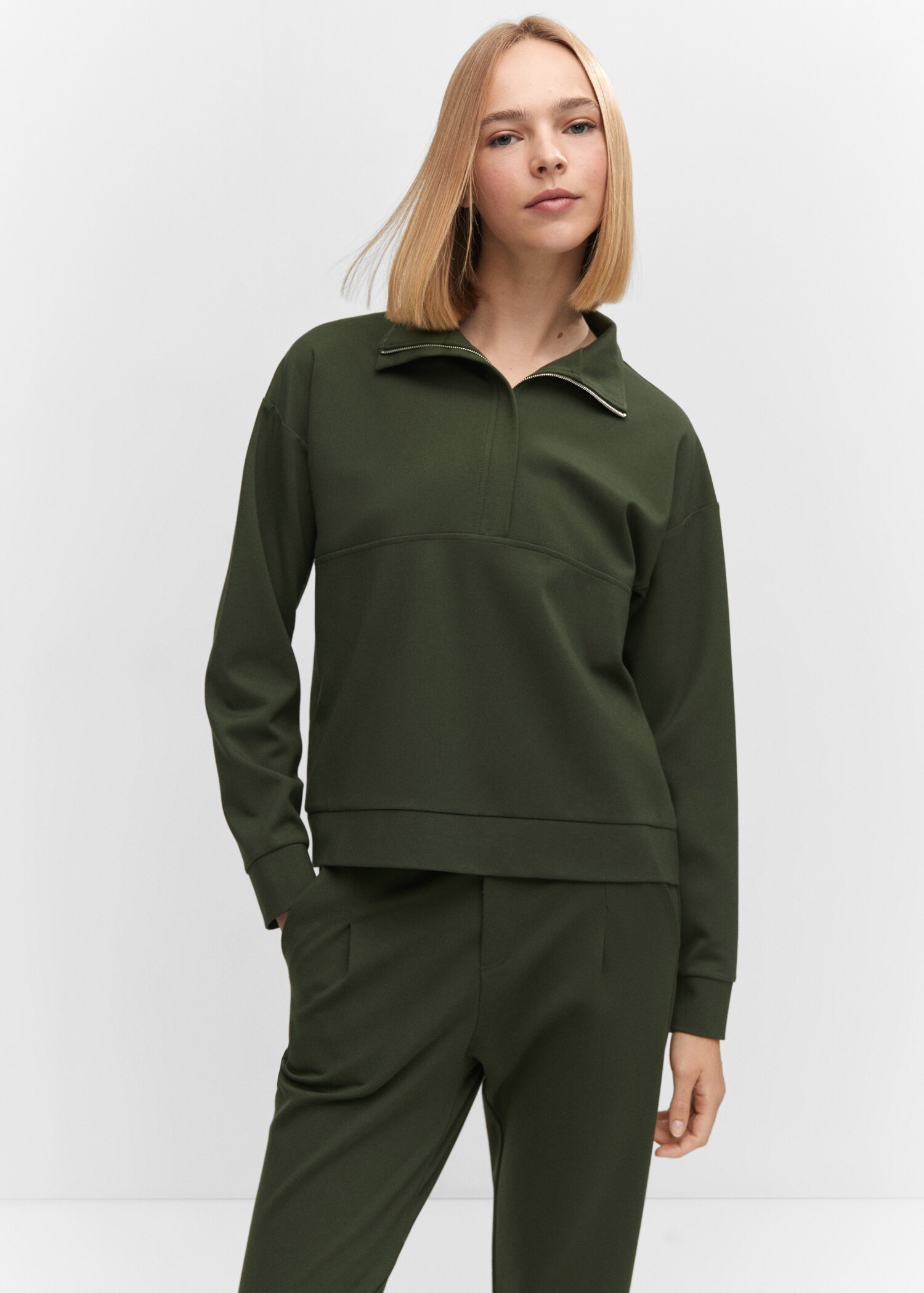 Perkins-neck sweater with zip - Medium plane