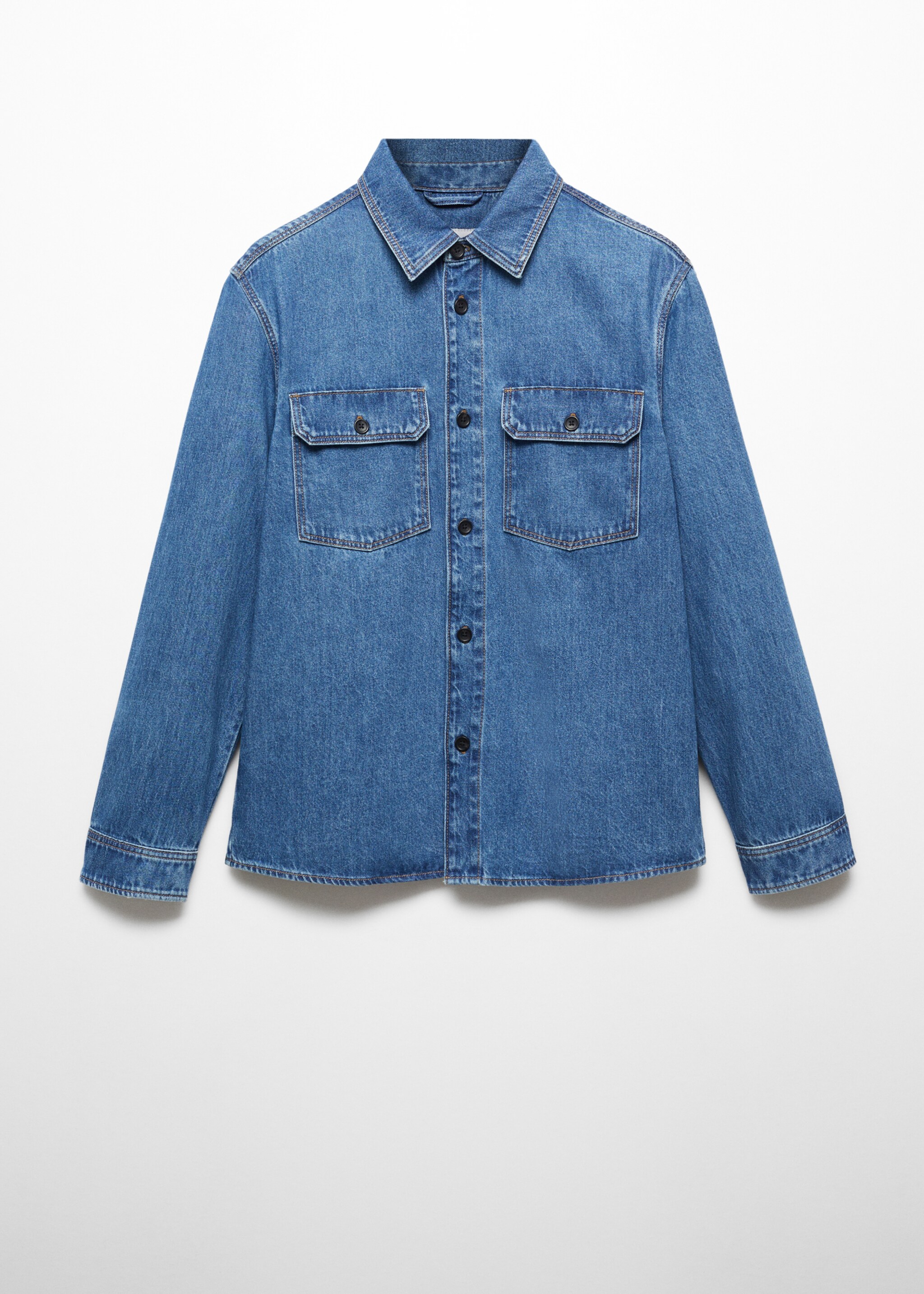 Cotton denim overshirt with pockets - Article without model, Medium Blue. Ref: 57074415-00.