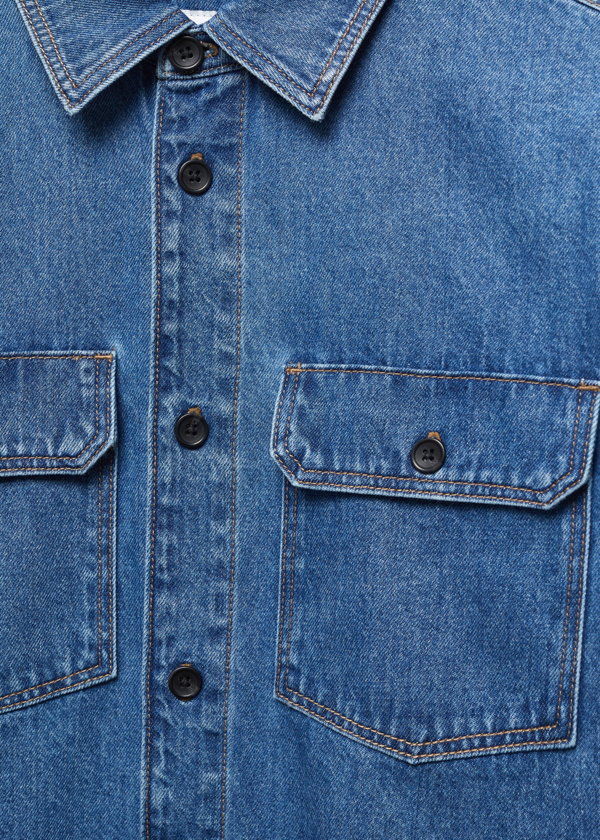 Cotton denim overshirt with pockets - Details of the article 8, Medium Blue. Ref: 57074415-00.